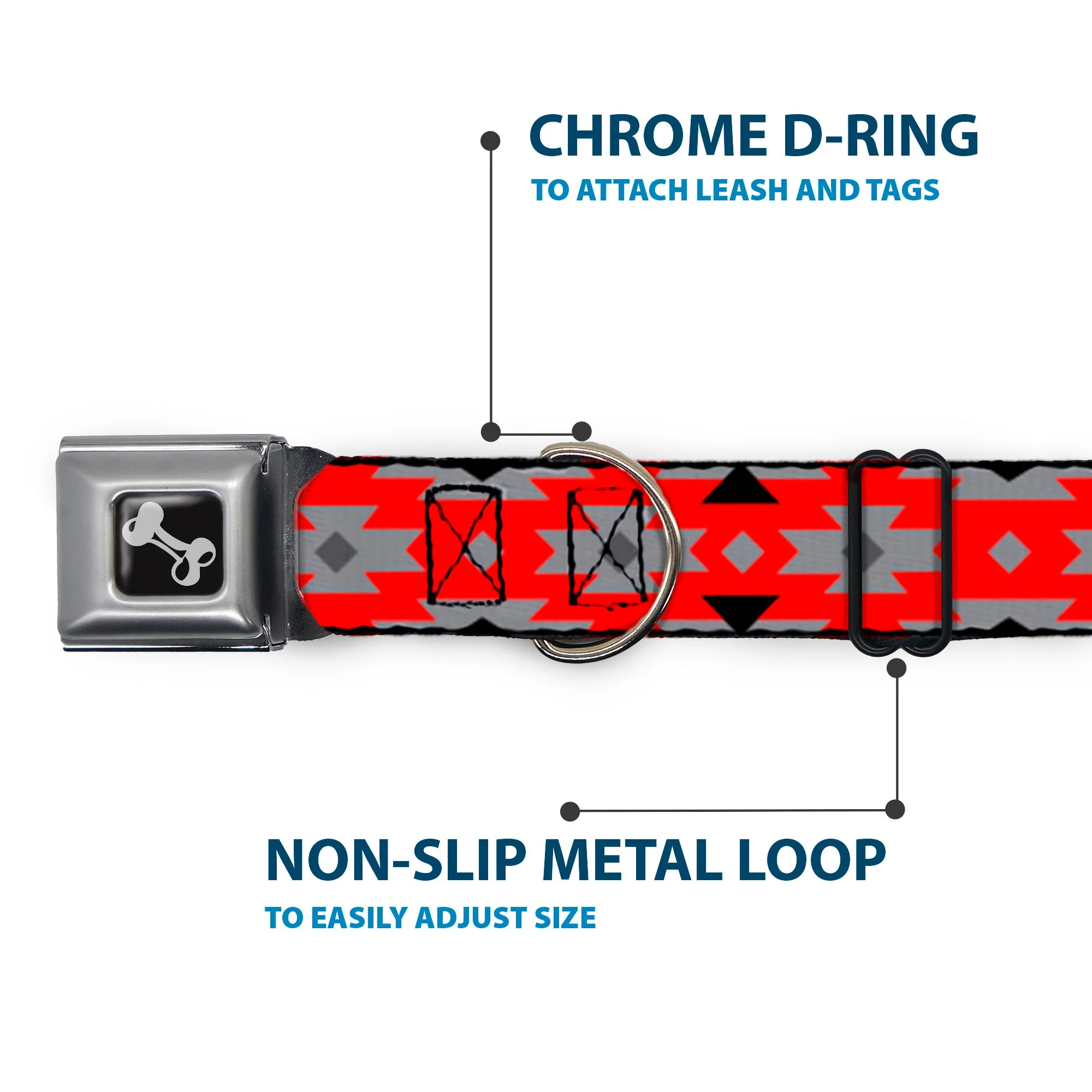 Dog Bone Seatbelt Buckle Collar - Navajo Gray/Red/Gray/Black - Image 5