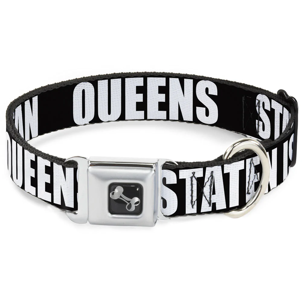 Dog Bone Seatbelt Buckle Collar - New York's Five Burroughs Bold Black/White