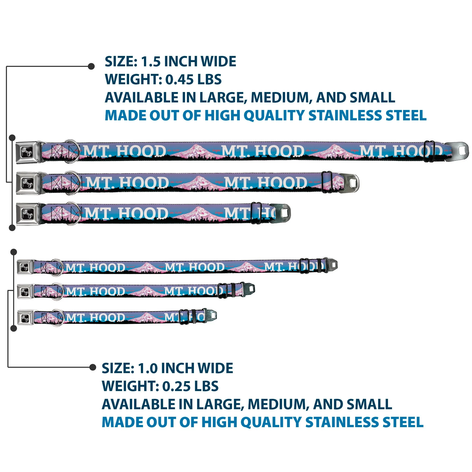 Dog Bone Seatbelt Buckle Collar - Oregon MT. HOOD Scenery Blues/Purples/Black/White - Image 3