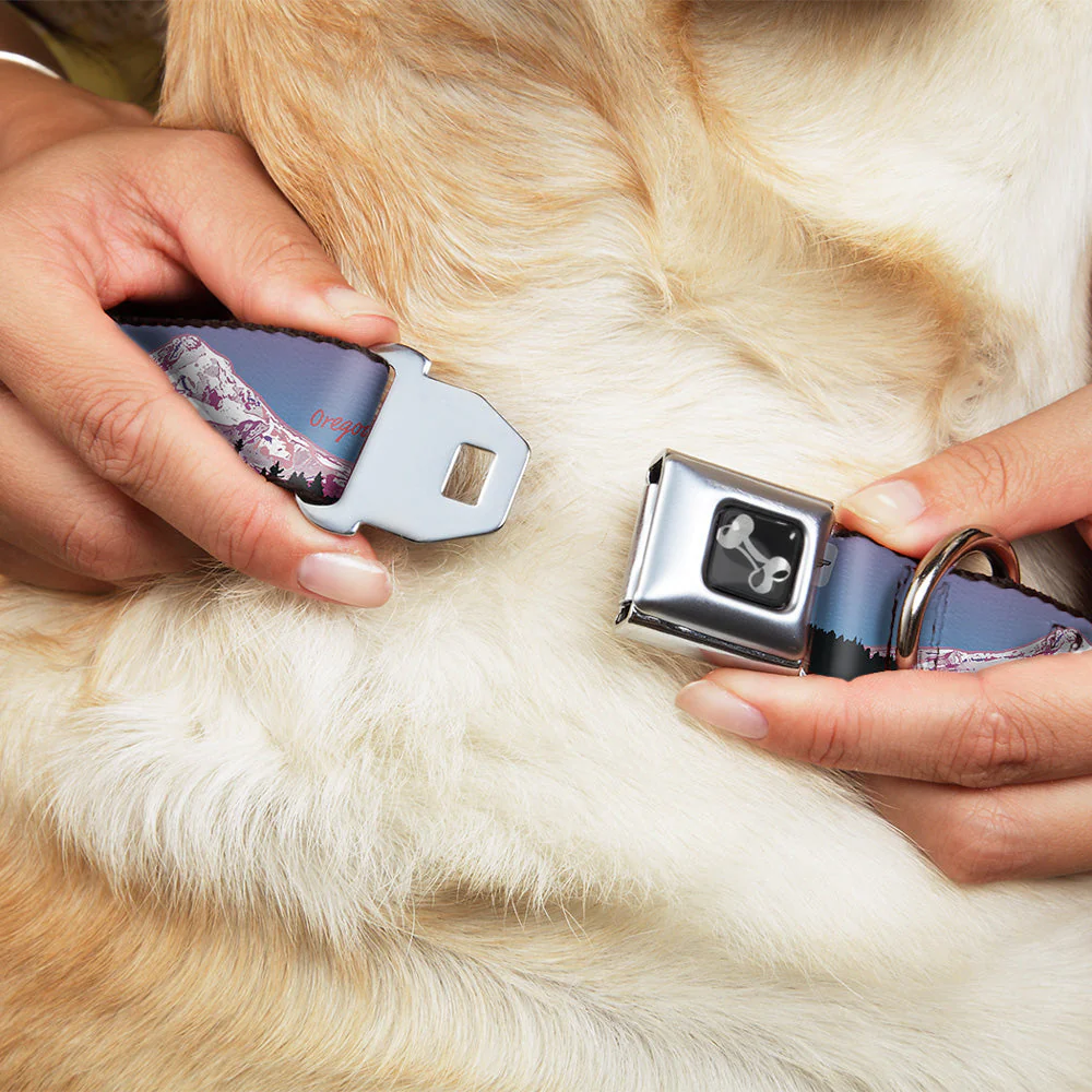 Dog Bone Seatbelt Buckle Collar - Oregon MT. HOOD Scenery Blues/Purples/Black/White - Image 8