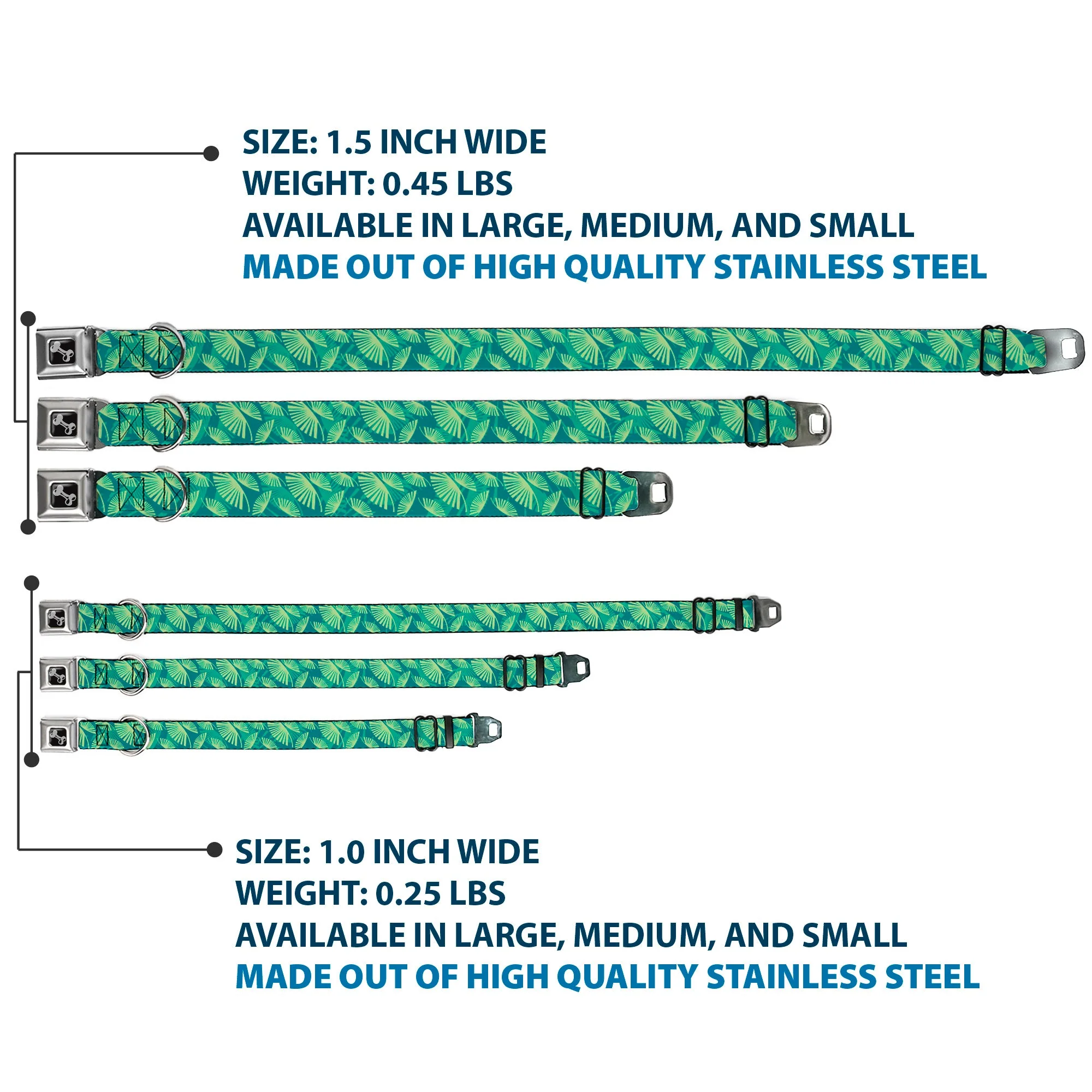 Dog Bone Seatbelt Buckle Collar - Palm Leaves Stacked Pastel Greens - Image 3