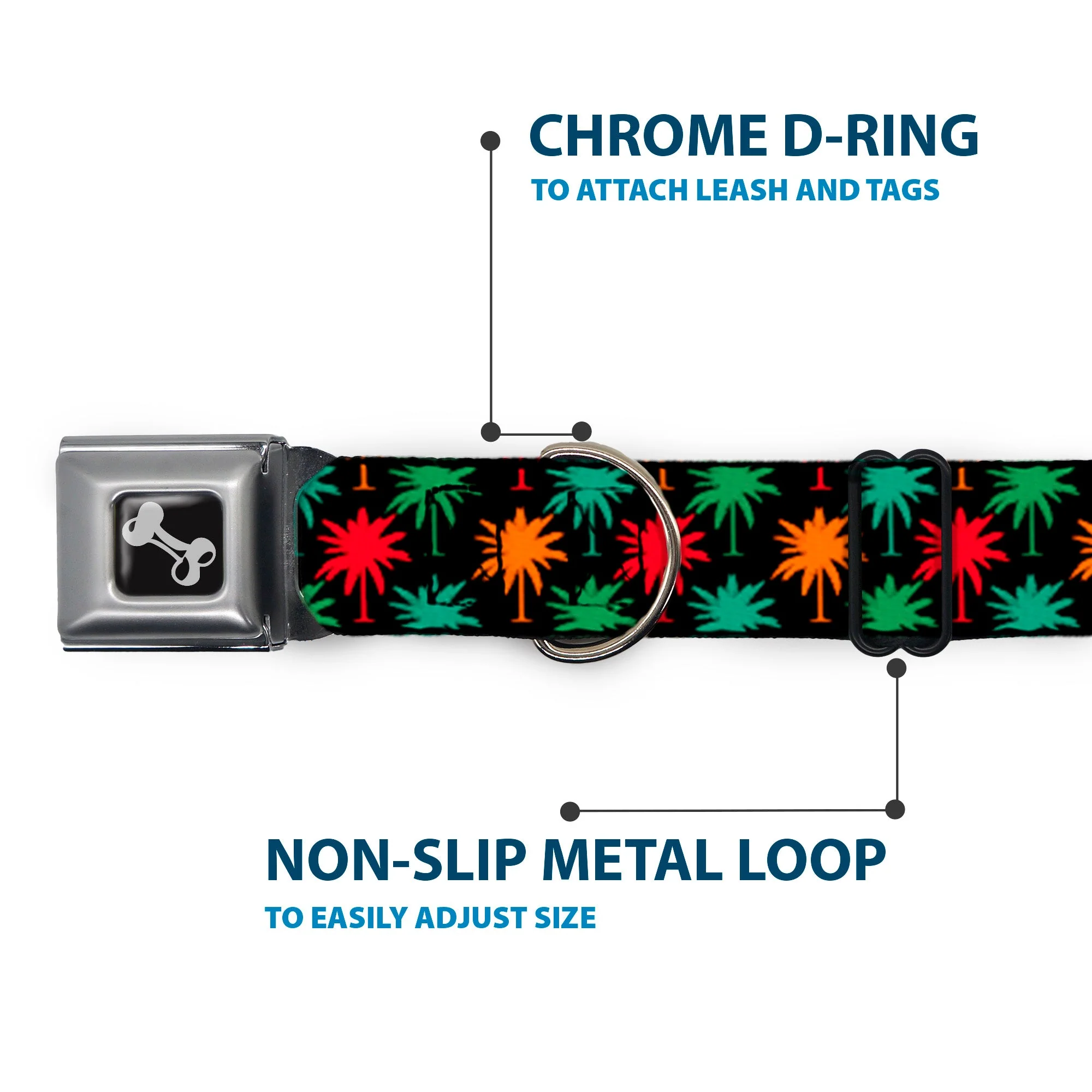 Dog Bone Seatbelt Buckle Collar - Palm Trees Black/Multi Color - Image 5