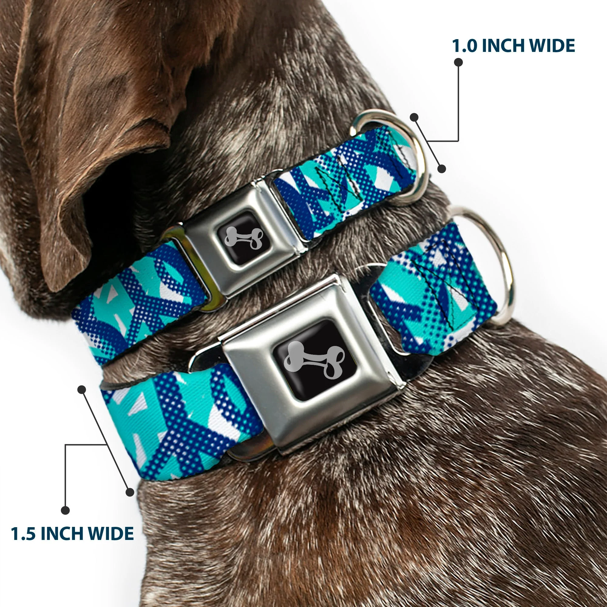 Dog Bone Seatbelt Buckle Collar - Peace Dots White/Blue - Image 2