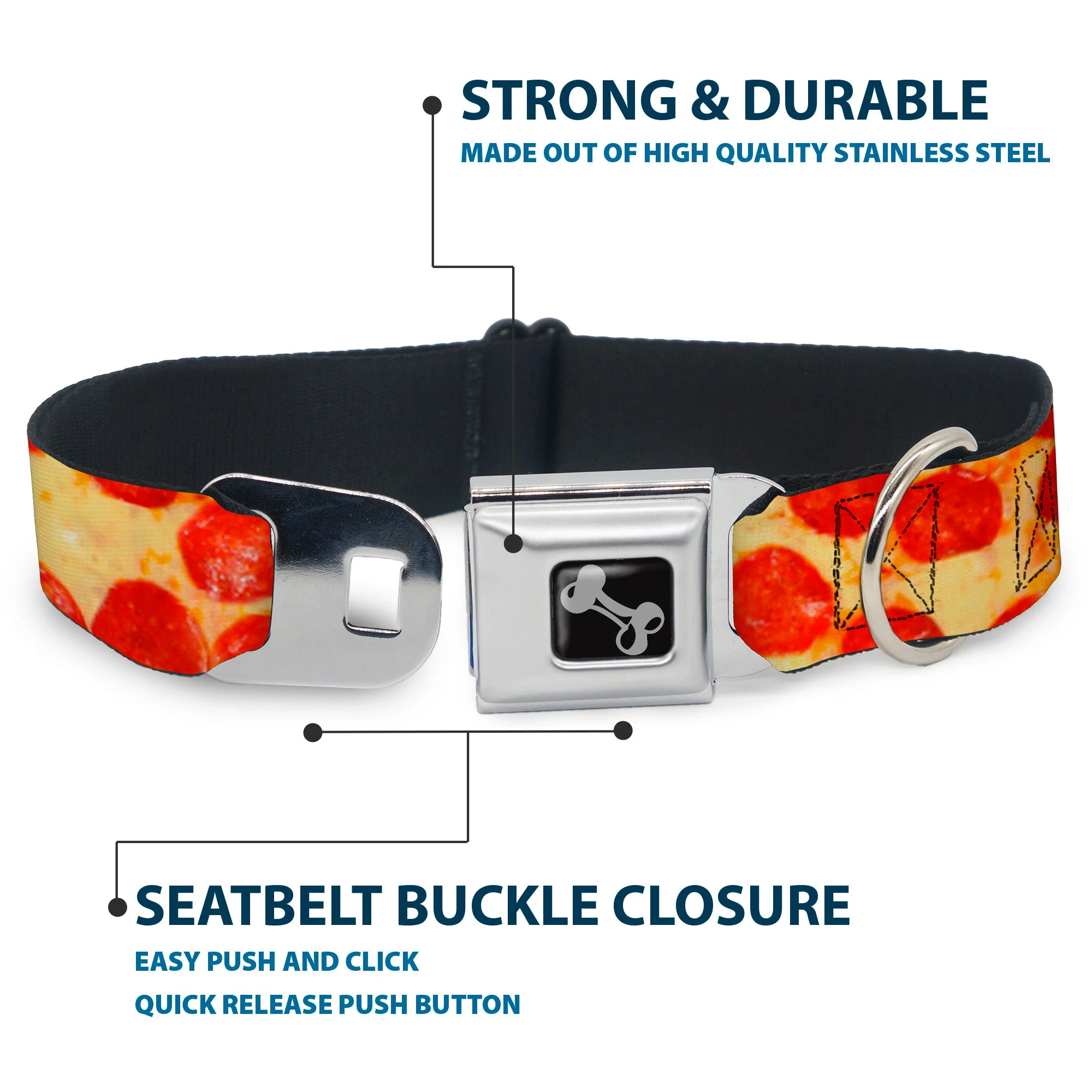 Dog Bone Seatbelt Buckle Collar - Pepperoni Pizza Vivid - Image 4