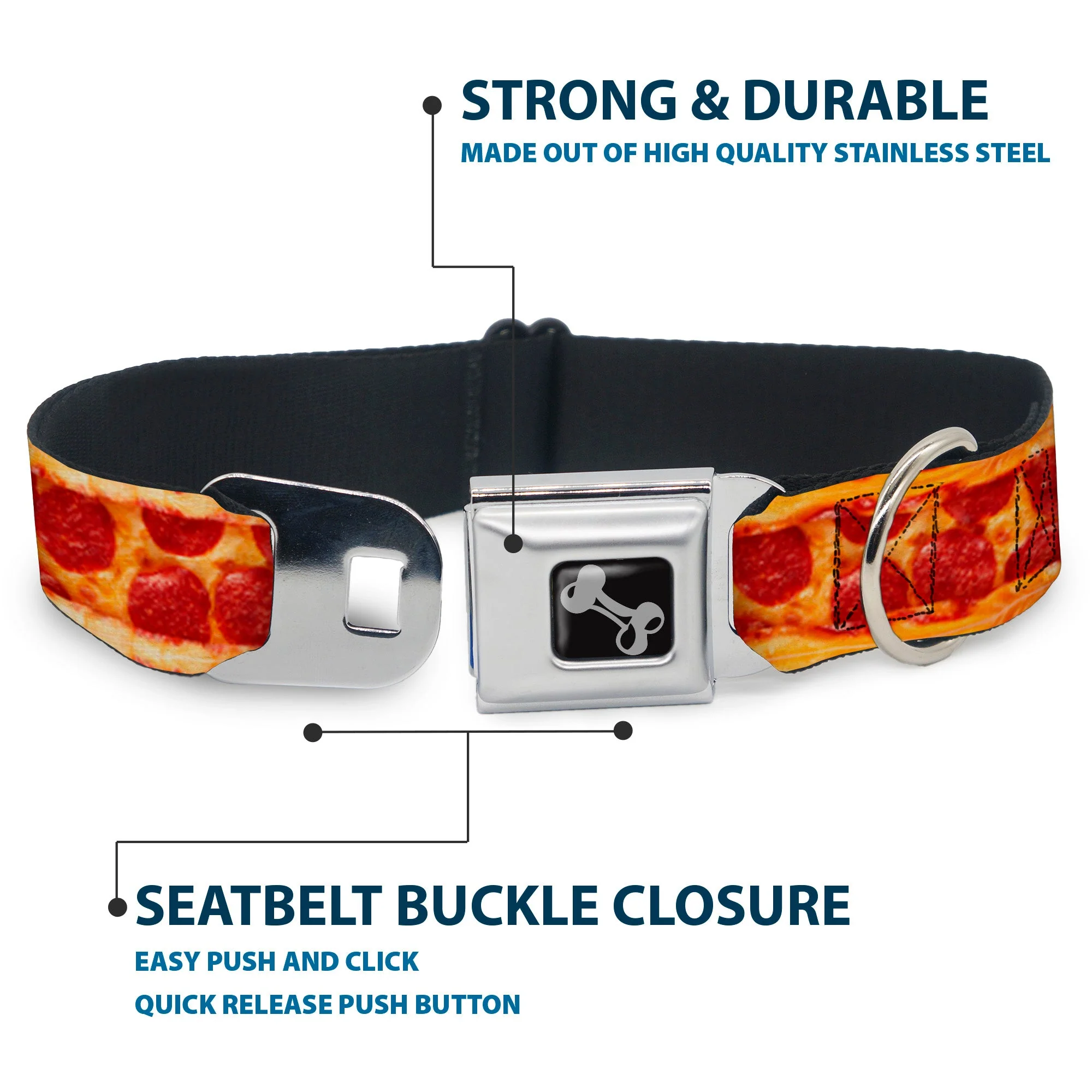 Dog Bone Seatbelt Buckle Collar - Pepperoni Pizza w/Crust Vivid - Image 4