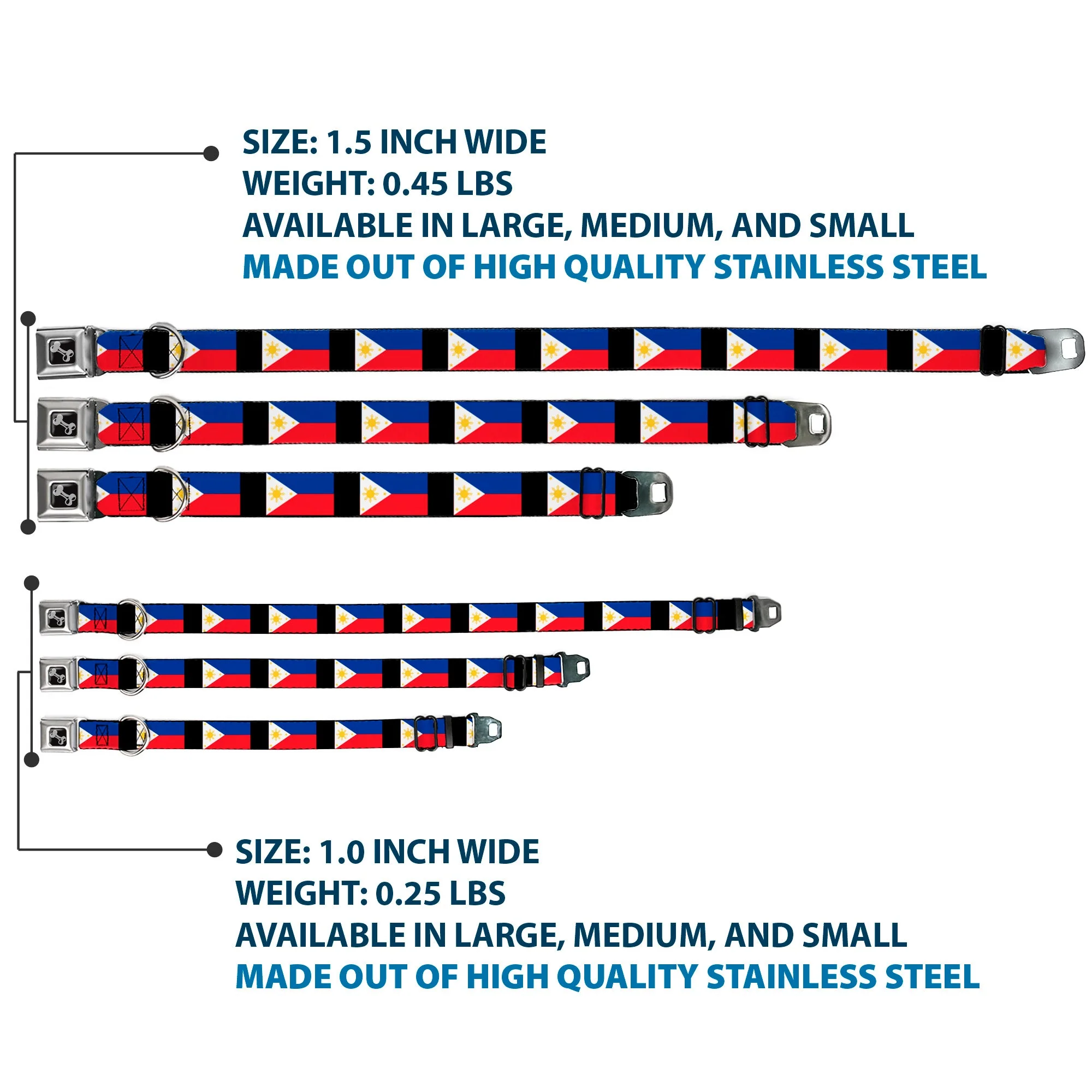 Dog Bone Seatbelt Buckle Collar - Philippines Flags - Image 3