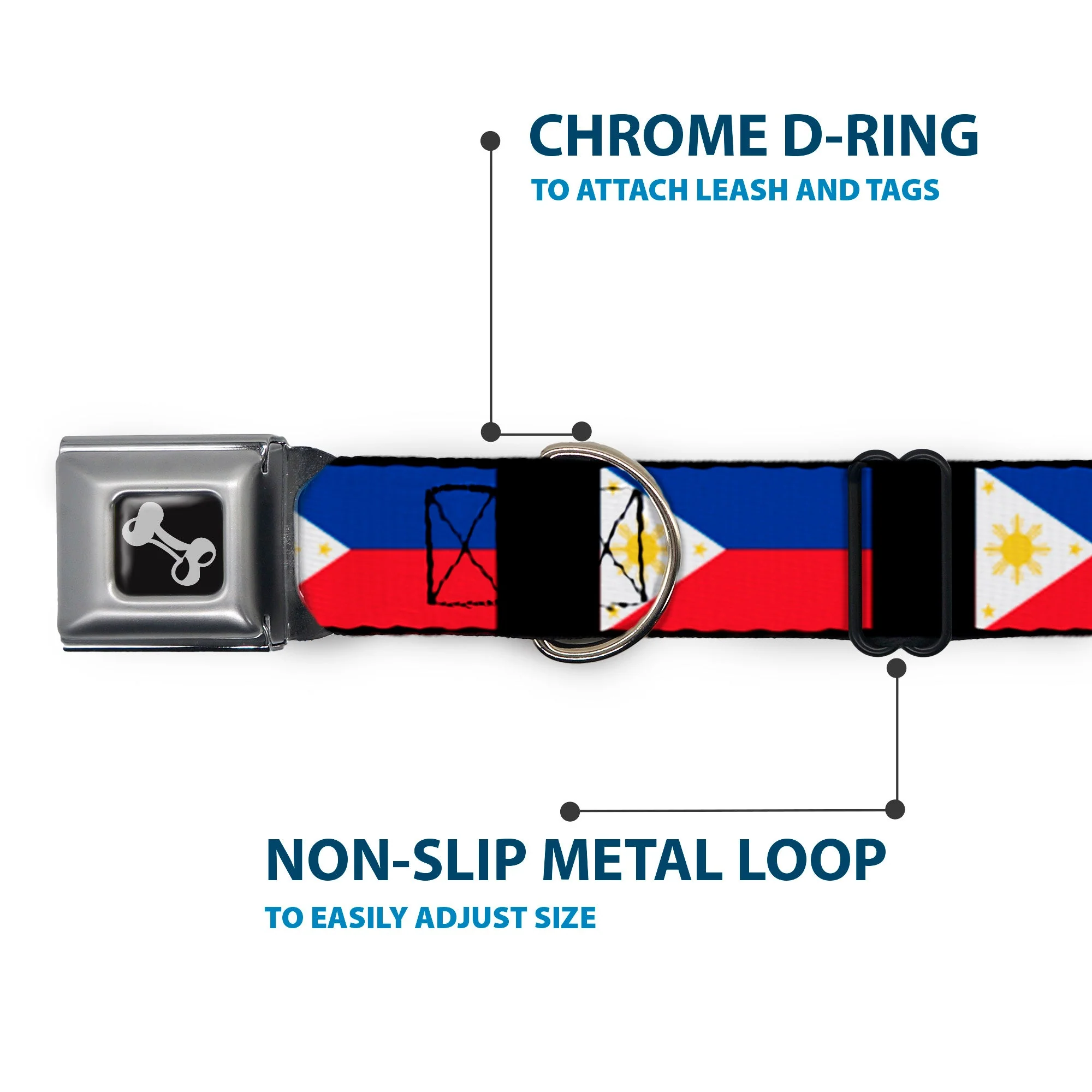 Dog Bone Seatbelt Buckle Collar - Philippines Flags - Image 5