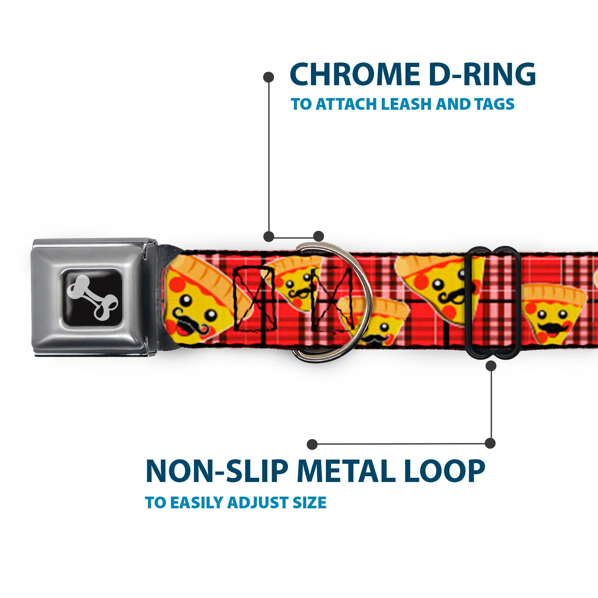 Dog Bone Seatbelt Buckle Collar - Pizza Man Plaid Red - Image 5