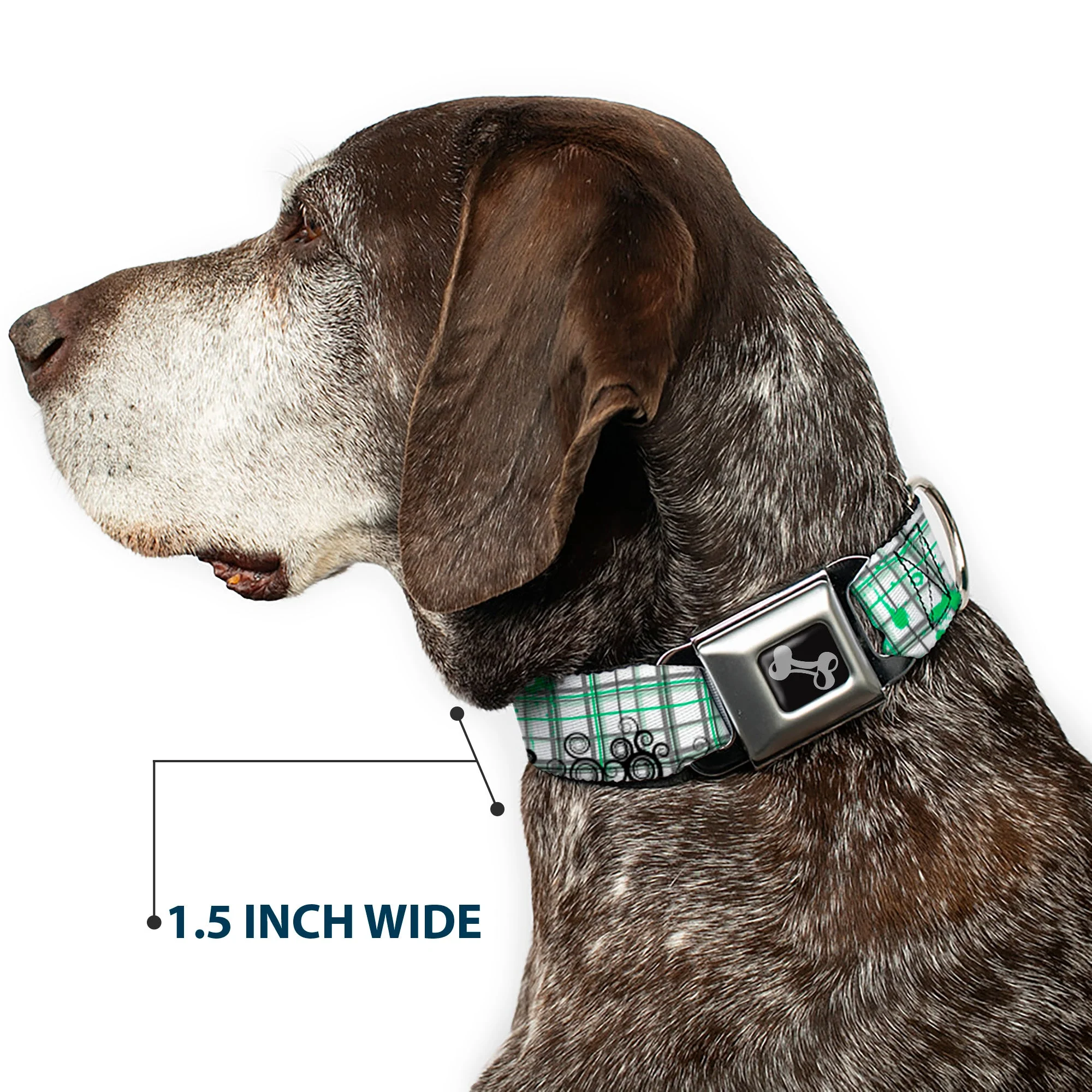 Dog Bone Seatbelt Buckle Collar - Plaid Curls White/Black/Gray/Green - Image 7