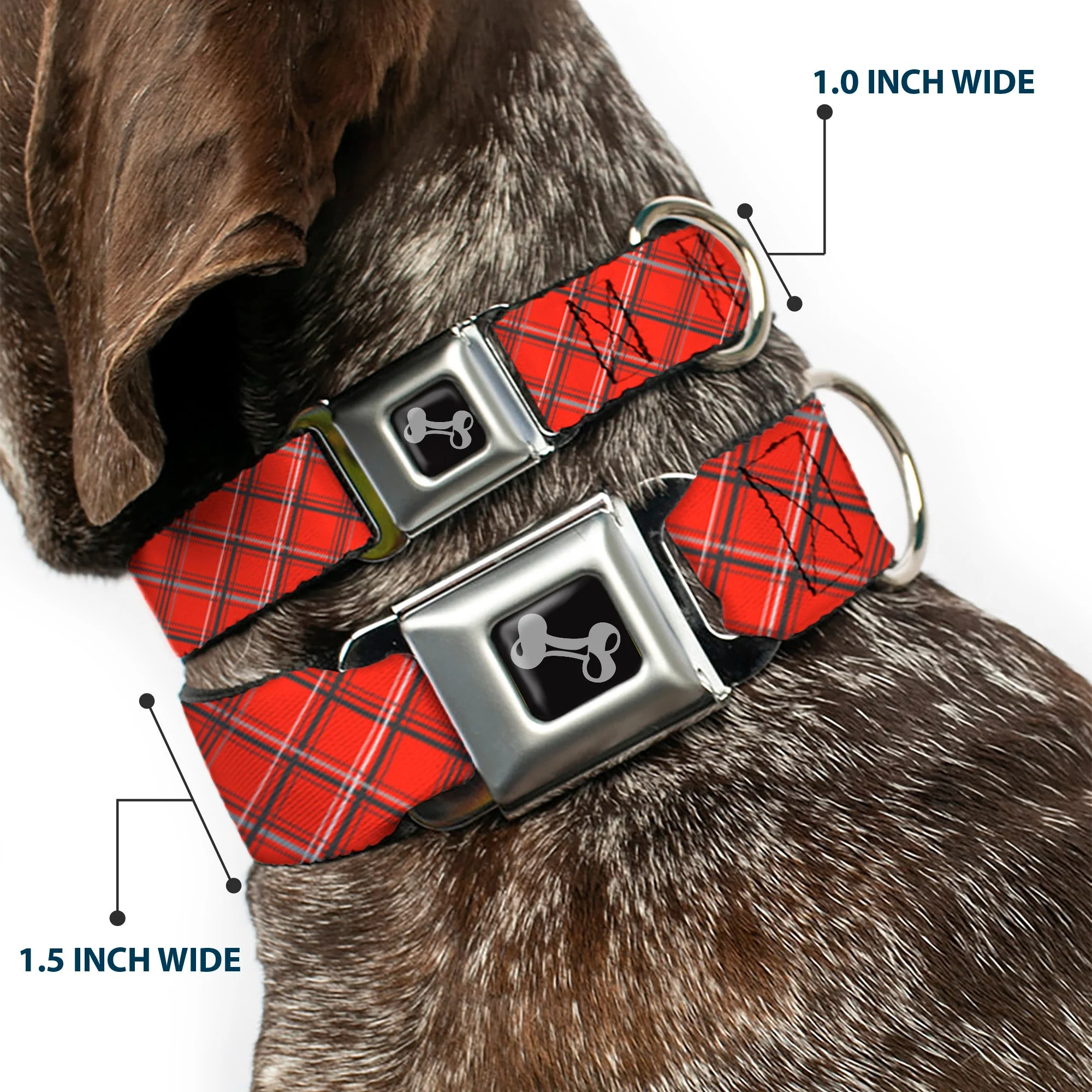 Dog Bone Seatbelt Buckle Collar - Plaid X Orange/Gray - Image 2