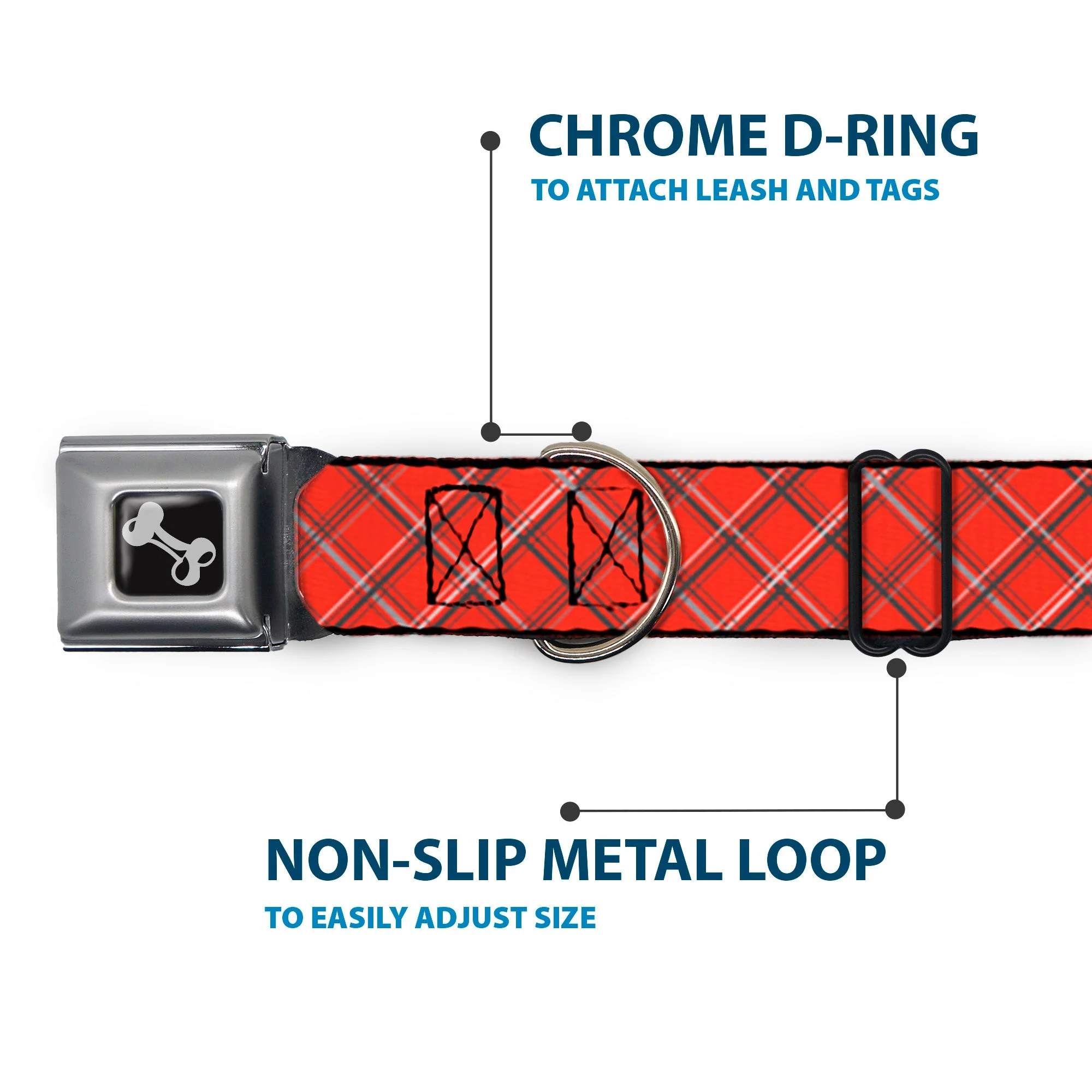 Dog Bone Seatbelt Buckle Collar - Plaid X Orange/Gray - Image 5
