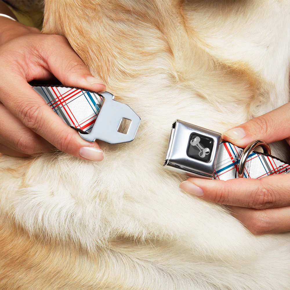 Dog Bone Seatbelt Buckle Collar - Plaid X White/Red/Turquoise/Gray - Image 8