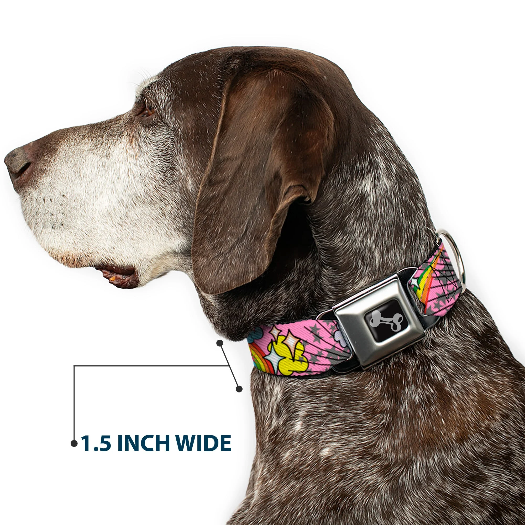 Dog Bone Seatbelt Buckle Collar - Rainbow Cloud Stars Pink - Image 7