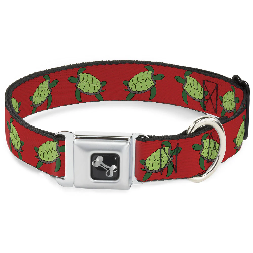Dog Bone Seatbelt Buckle Collar - Sea Turtles Red/Green