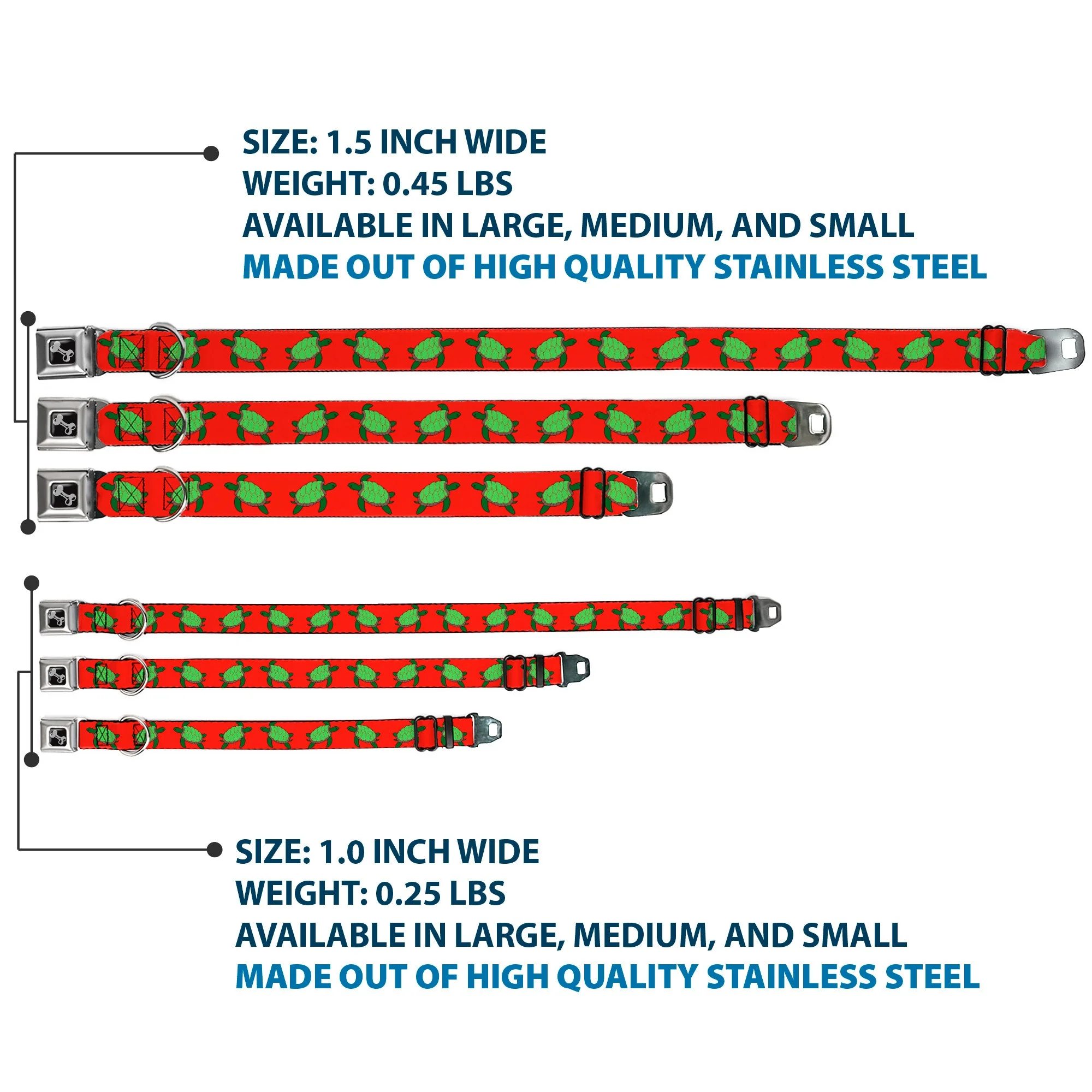 Dog Bone Seatbelt Buckle Collar - Sea Turtles Red/Green - Image 3
