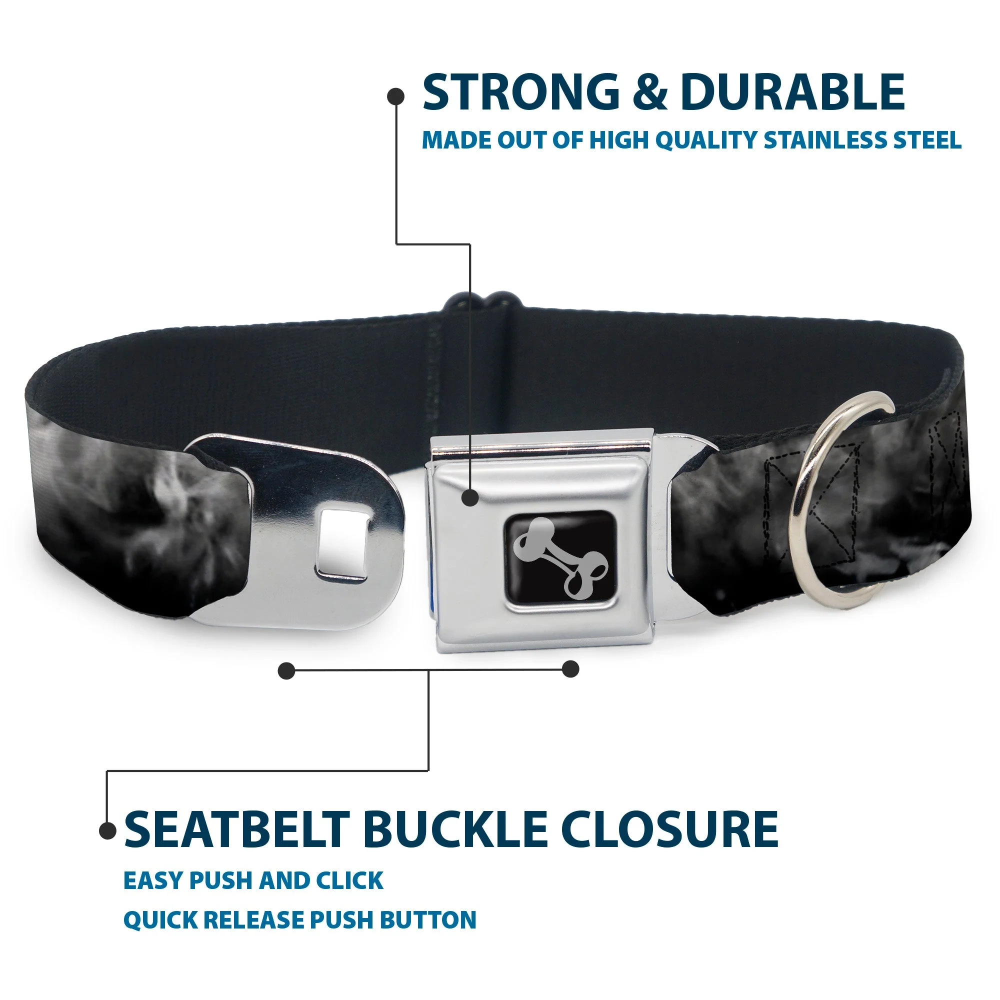 Dog Bone Seatbelt Buckle Collar - Smoke Black/Grays - Image 4