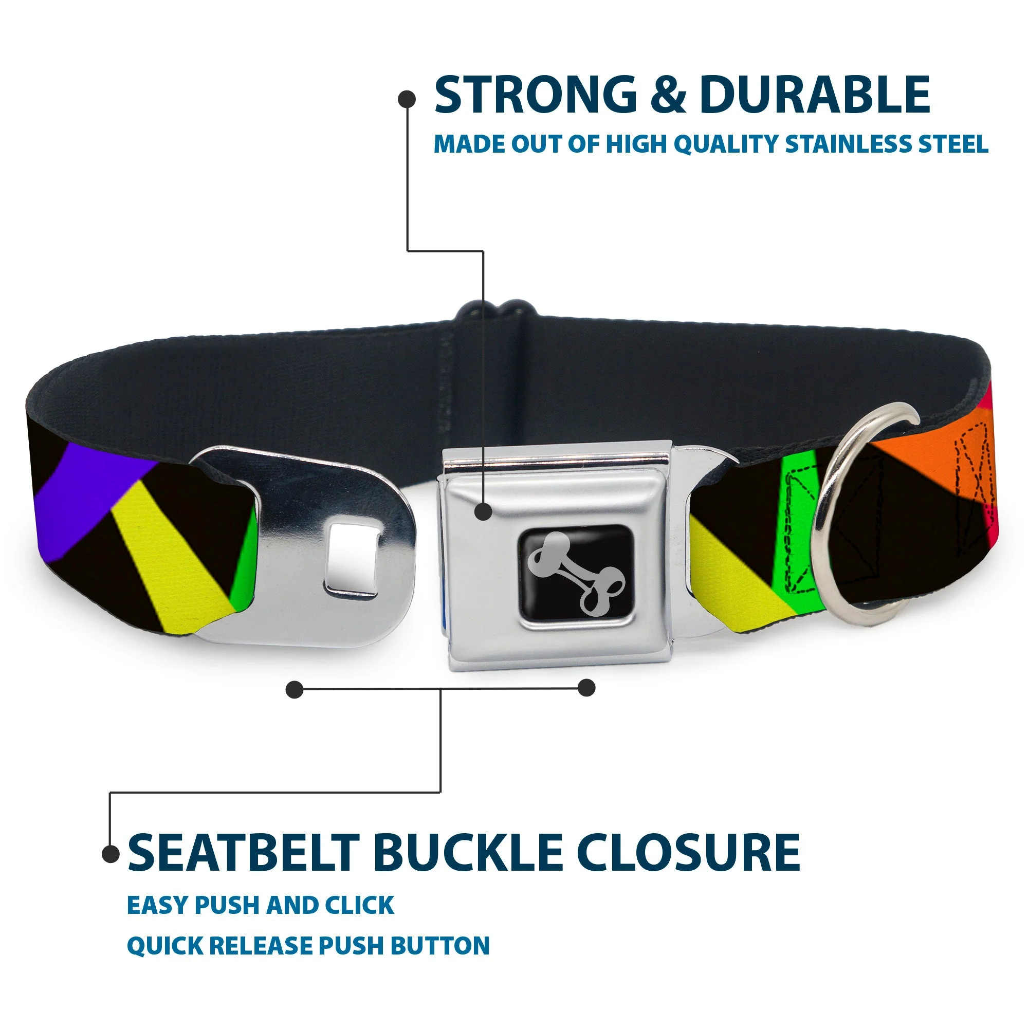 Dog Bone Seatbelt Buckle Collar - Spotlight Black/Multi Neon - Image 4