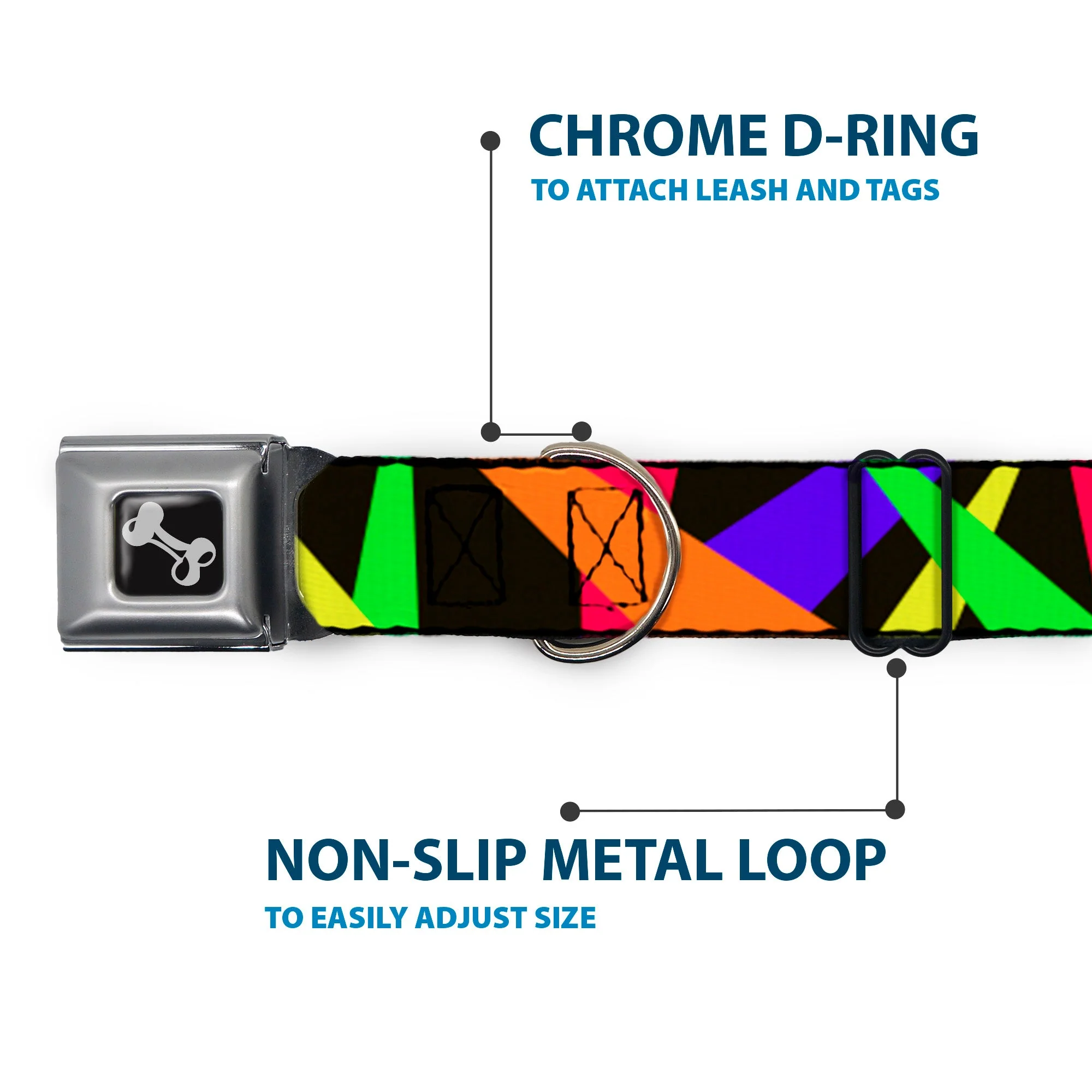 Dog Bone Seatbelt Buckle Collar - Spotlight Black/Multi Neon - Image 5