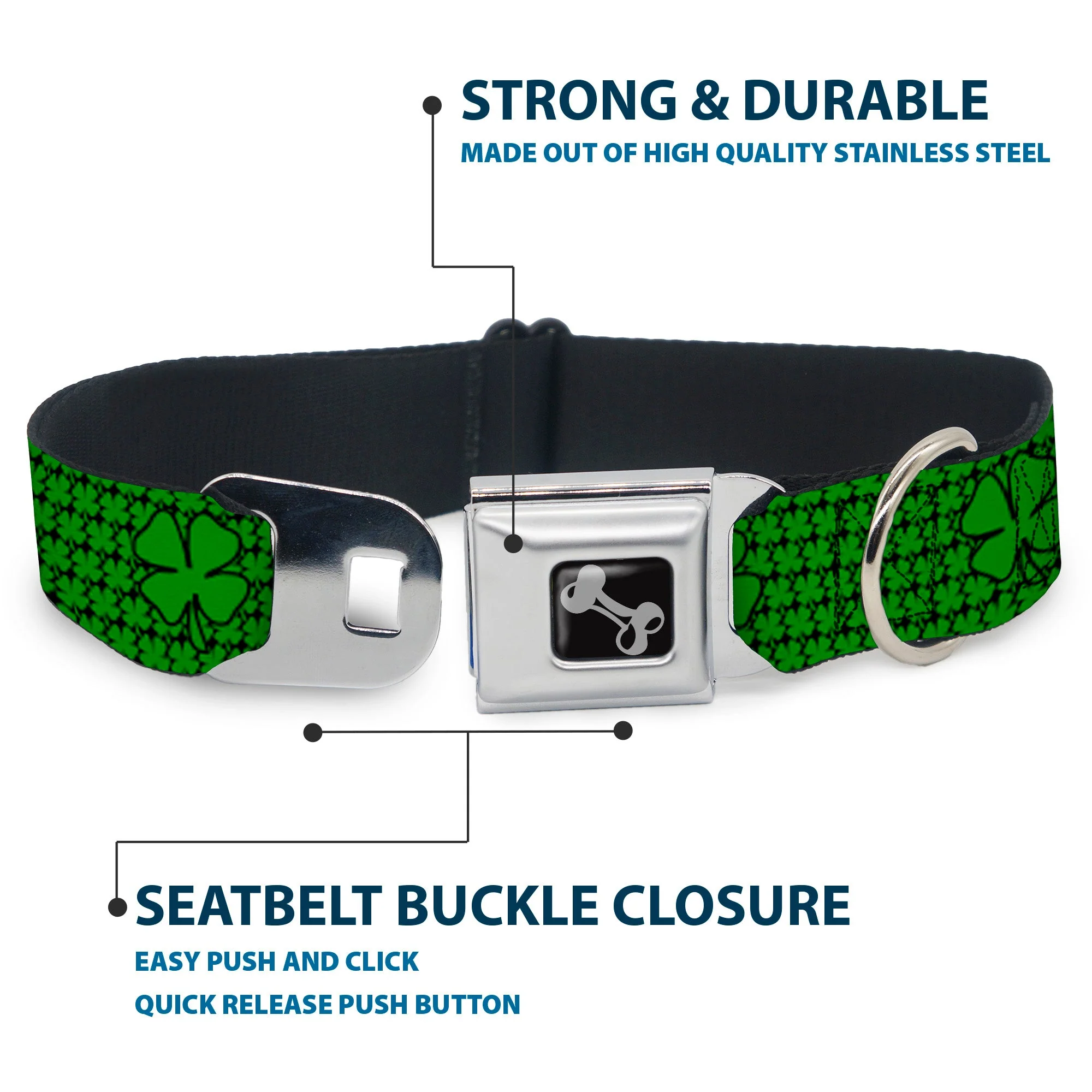 Dog Bone Seatbelt Buckle Collar - St. Pat's Clovers/Green - Image 4
