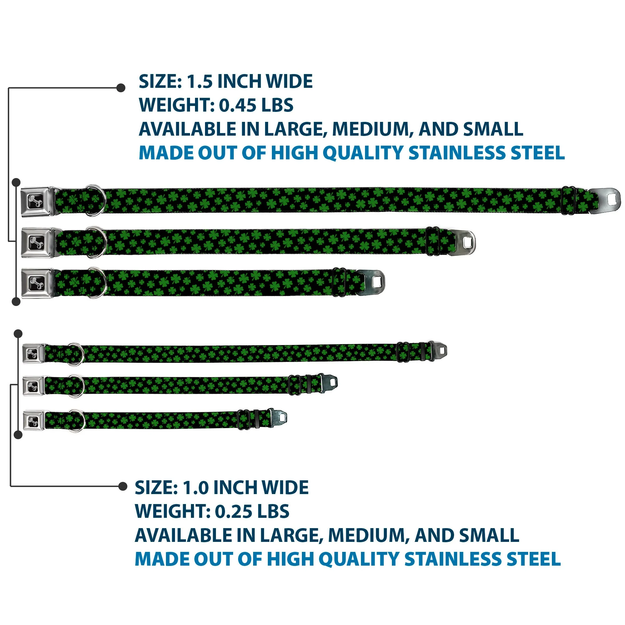 Dog Bone Seatbelt Buckle Collar - St. Pat's Clovers Scattered Black/Green - Image 3
