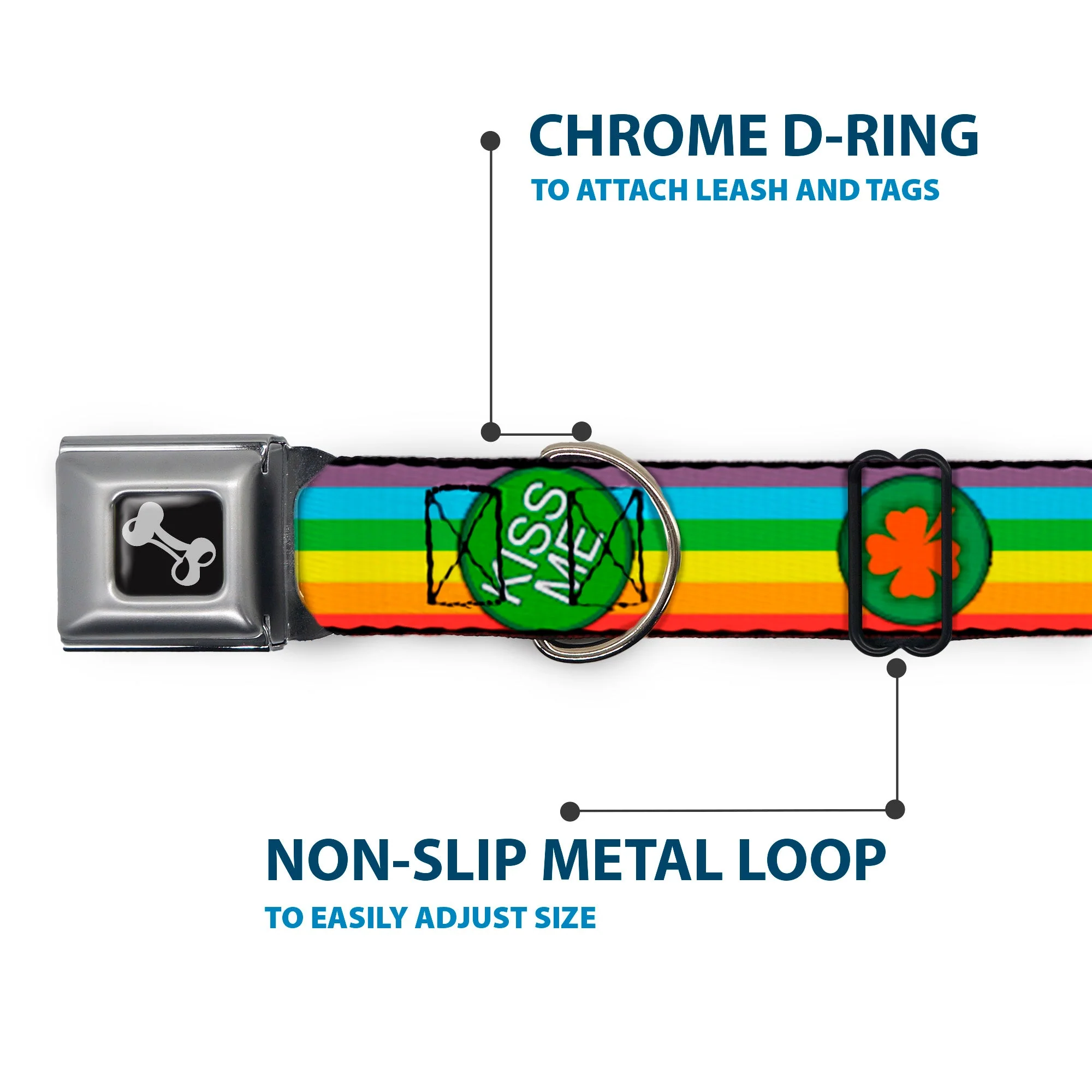 Dog Bone Seatbelt Buckle Collar - St. Pat's Rainbow/Coins - Image 5
