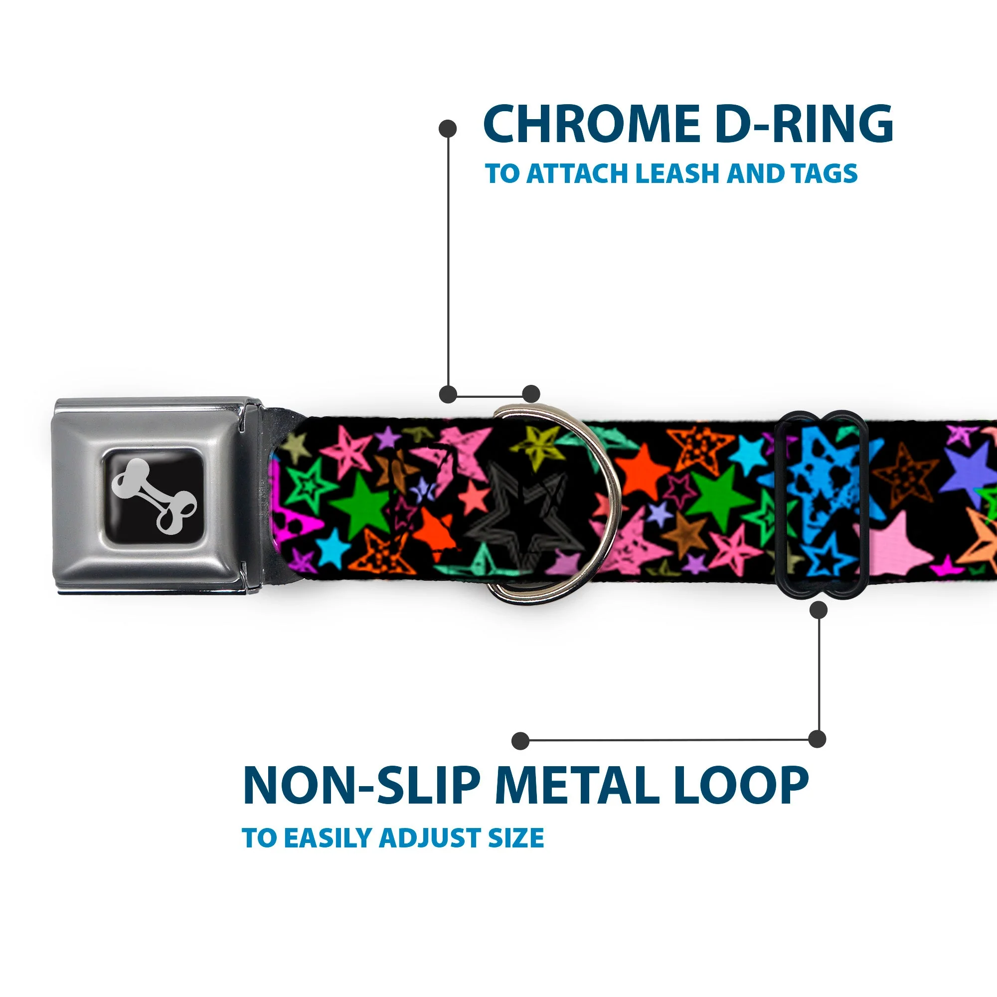 Dog Bone Seatbelt Buckle Collar - Stargazer Black/Multi Color - Image 5