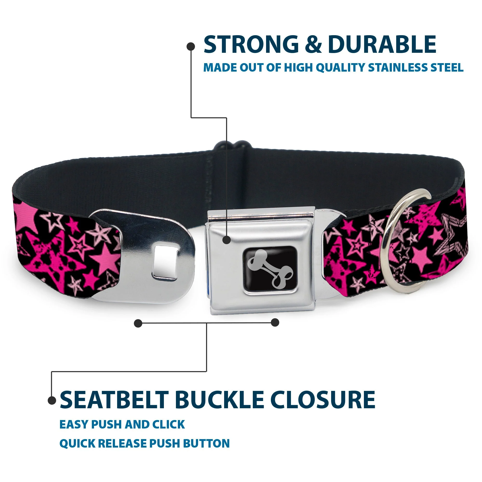Dog Bone Seatbelt Buckle Collar - Stargazer Black/Pink - Image 4