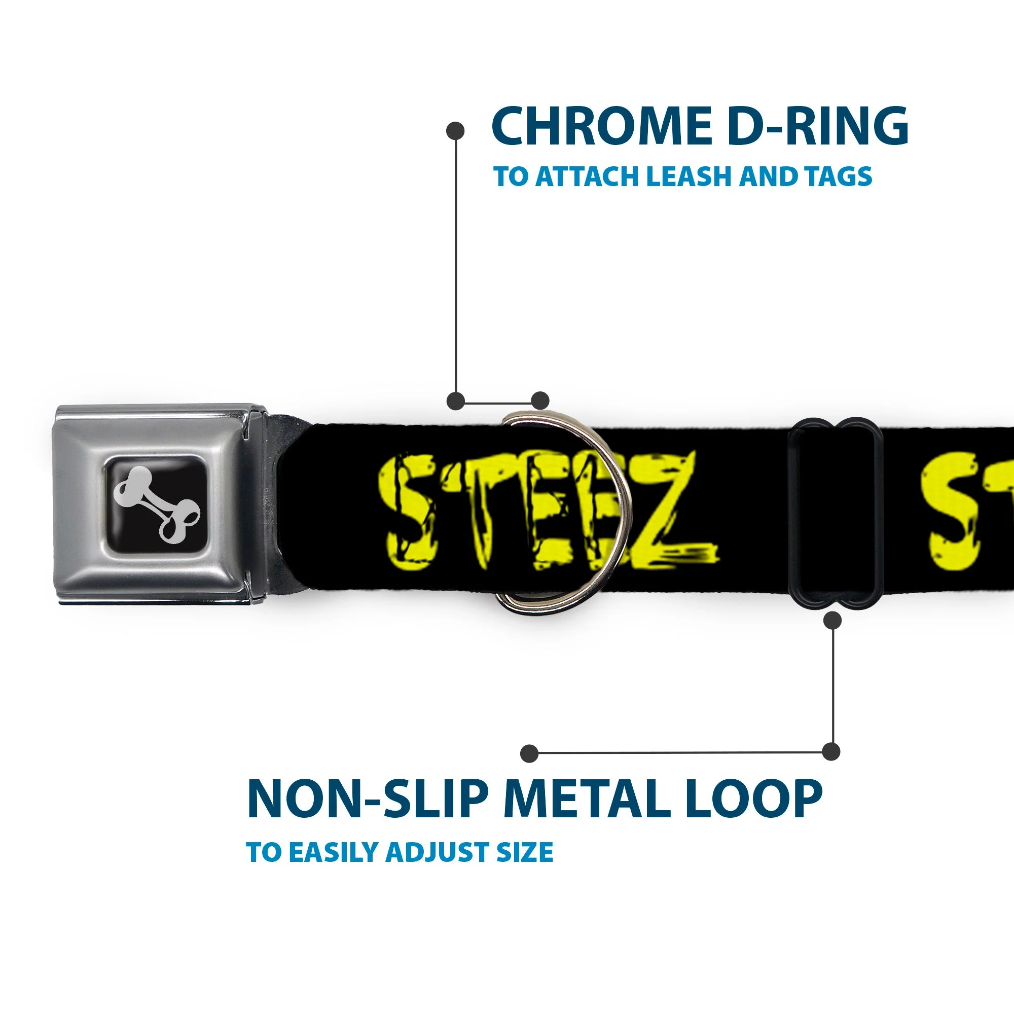 Dog Bone Seatbelt Buckle Collar - STEEZ Brushed Black/Yellow - Image 5