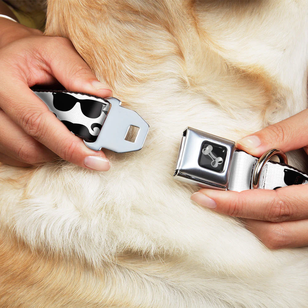 Dog Bone Seatbelt Buckle Collar - Sunglasses & Mustache White/Black - Image 8