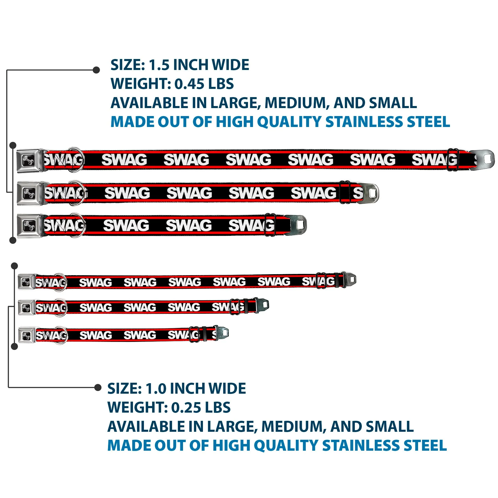 Dog Bone Seatbelt Buckle Collar - SWAGG Black/White/Red Stripe - Image 3