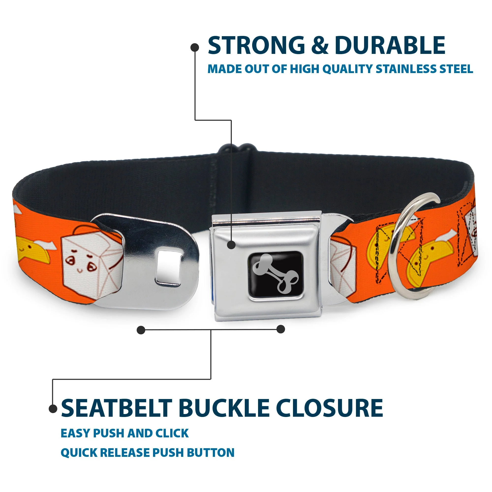 Dog Bone Seatbelt Buckle Collar - Take Out/Fortune Cookies Orange - Image 4
