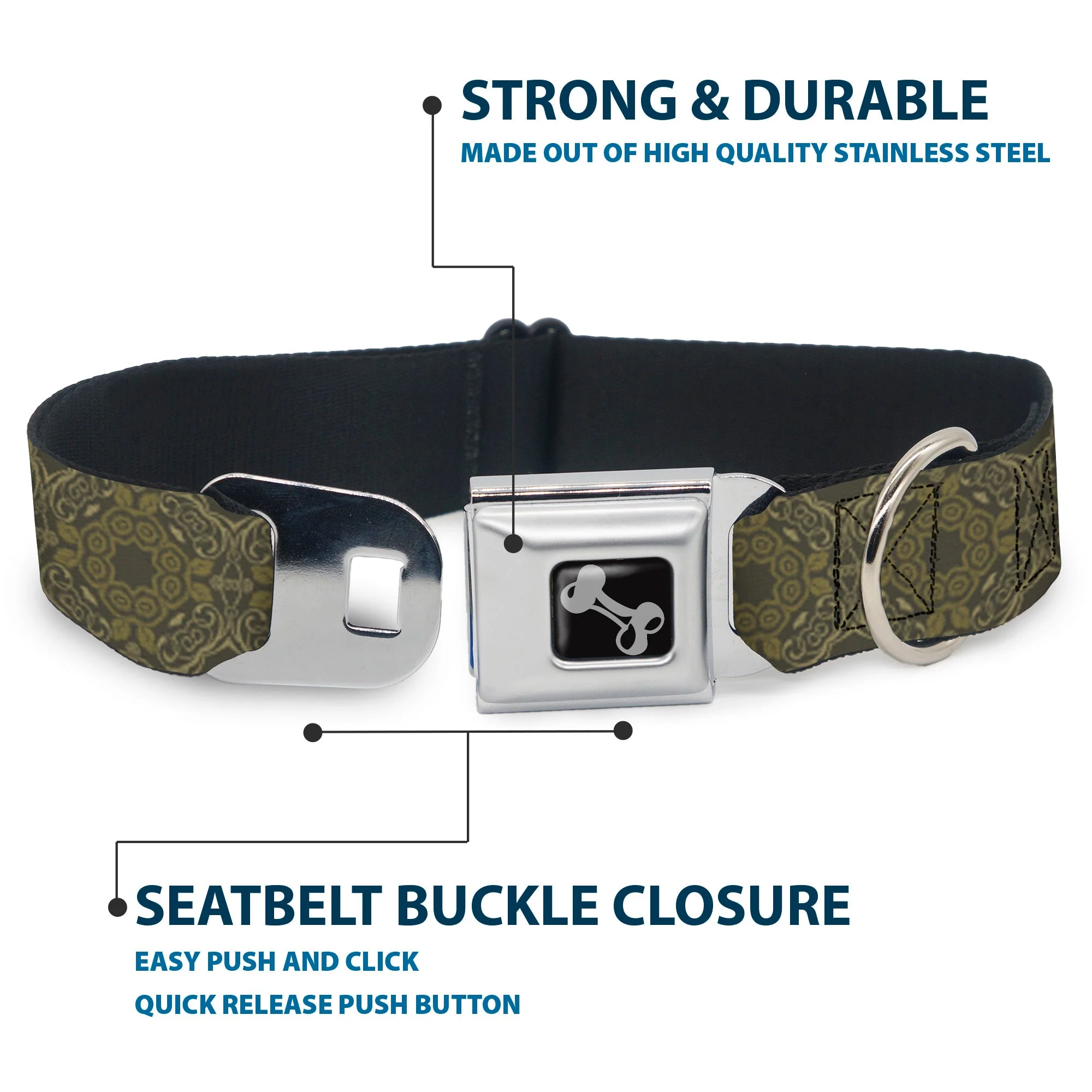 Dog Bone Seatbelt Buckle Collar - Tapestry Charcoal/Olive - Image 4