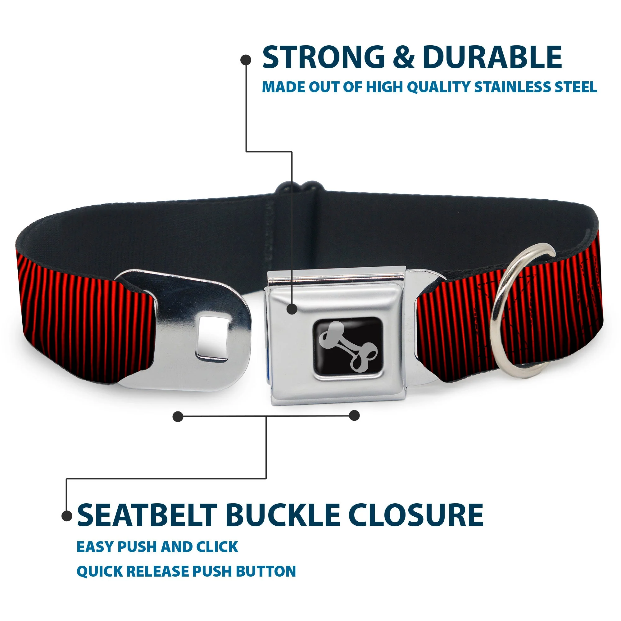 Dog Bone Seatbelt Buckle Collar - Vertical Stripes Transition Black/Red - Image 4
