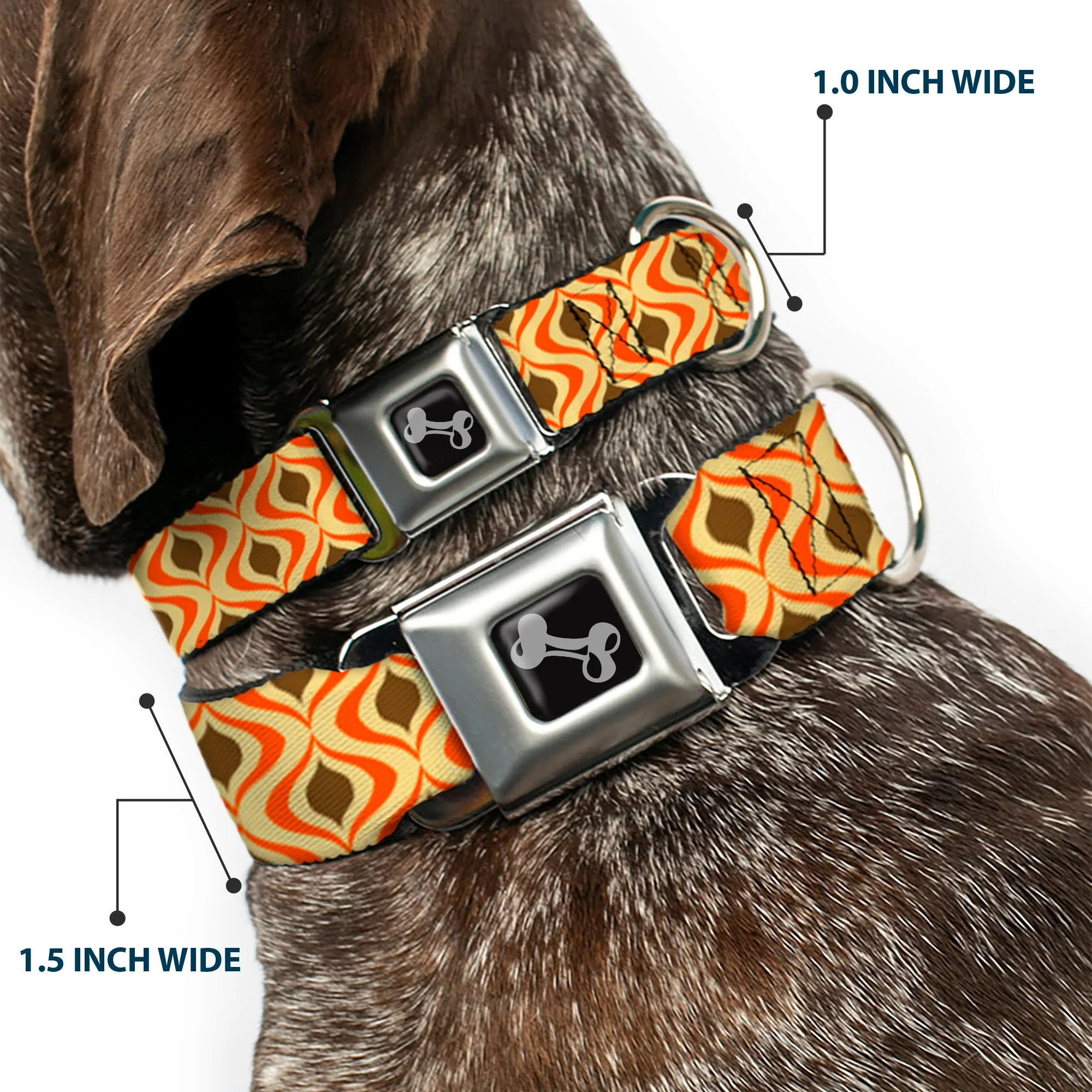 Dog Bone Seatbelt Buckle Collar - Wallpaper1 Ogee Tan/Orange/Brown - Image 2