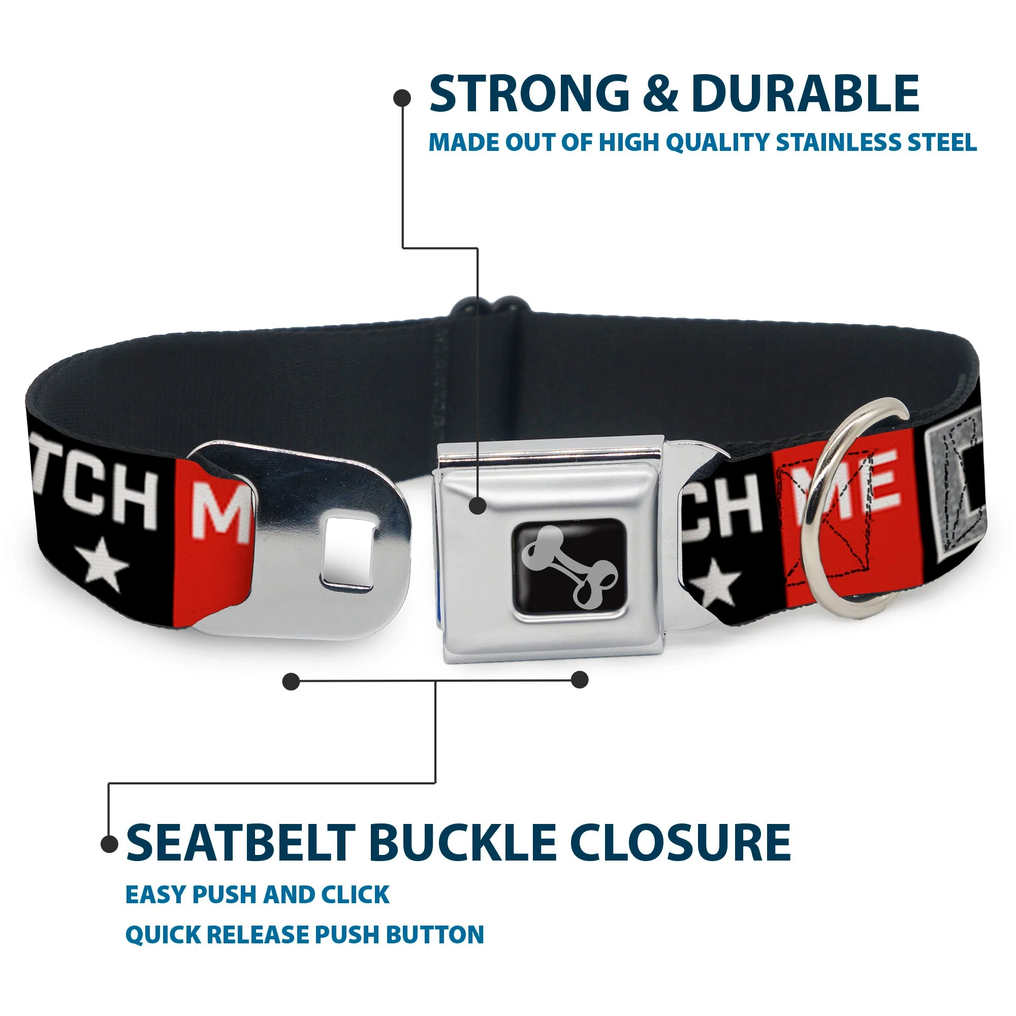 Dog Bone Seatbelt Buckle Collar - WATCH ME DAB/Stars Black/Red/White/Crackle Gray - Image 4