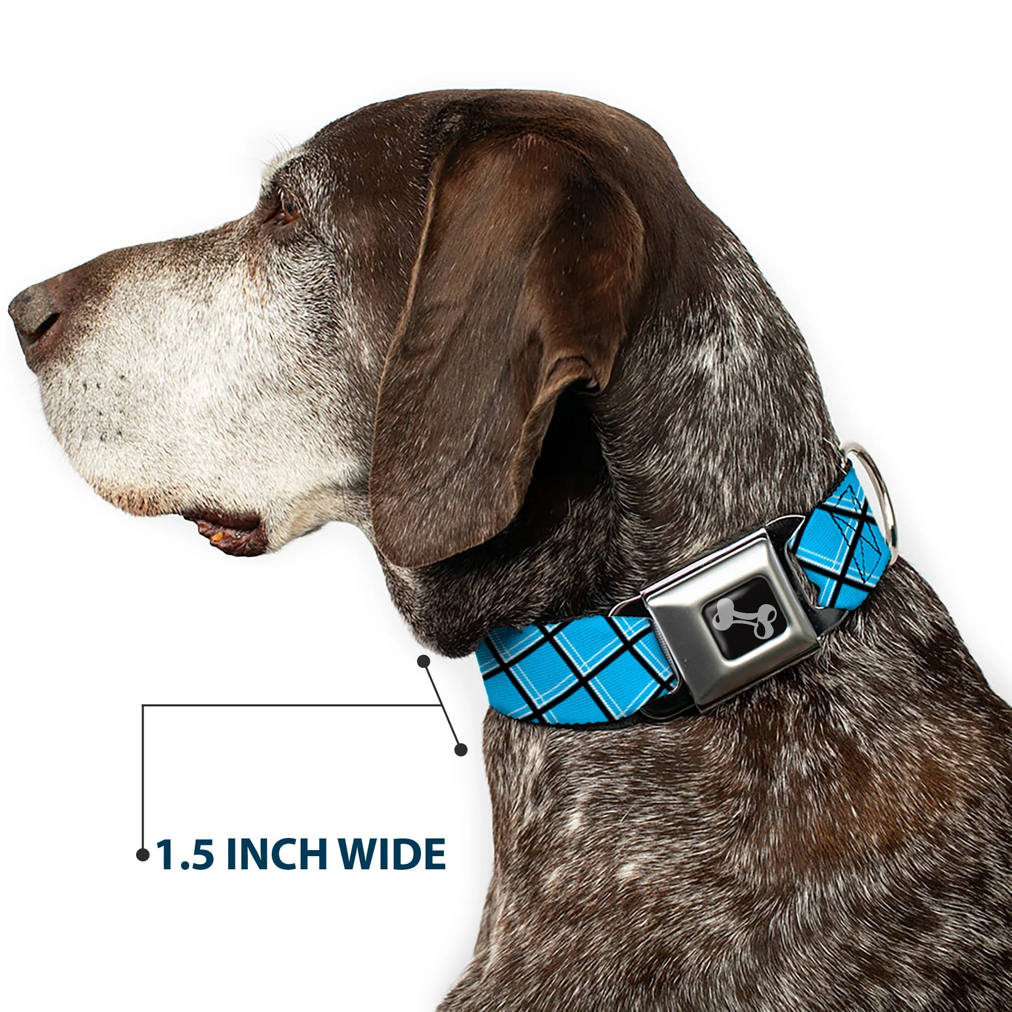Dog Bone Seatbelt Buckle Collar - Wire Grid Baby Blue Black/White - Image 7