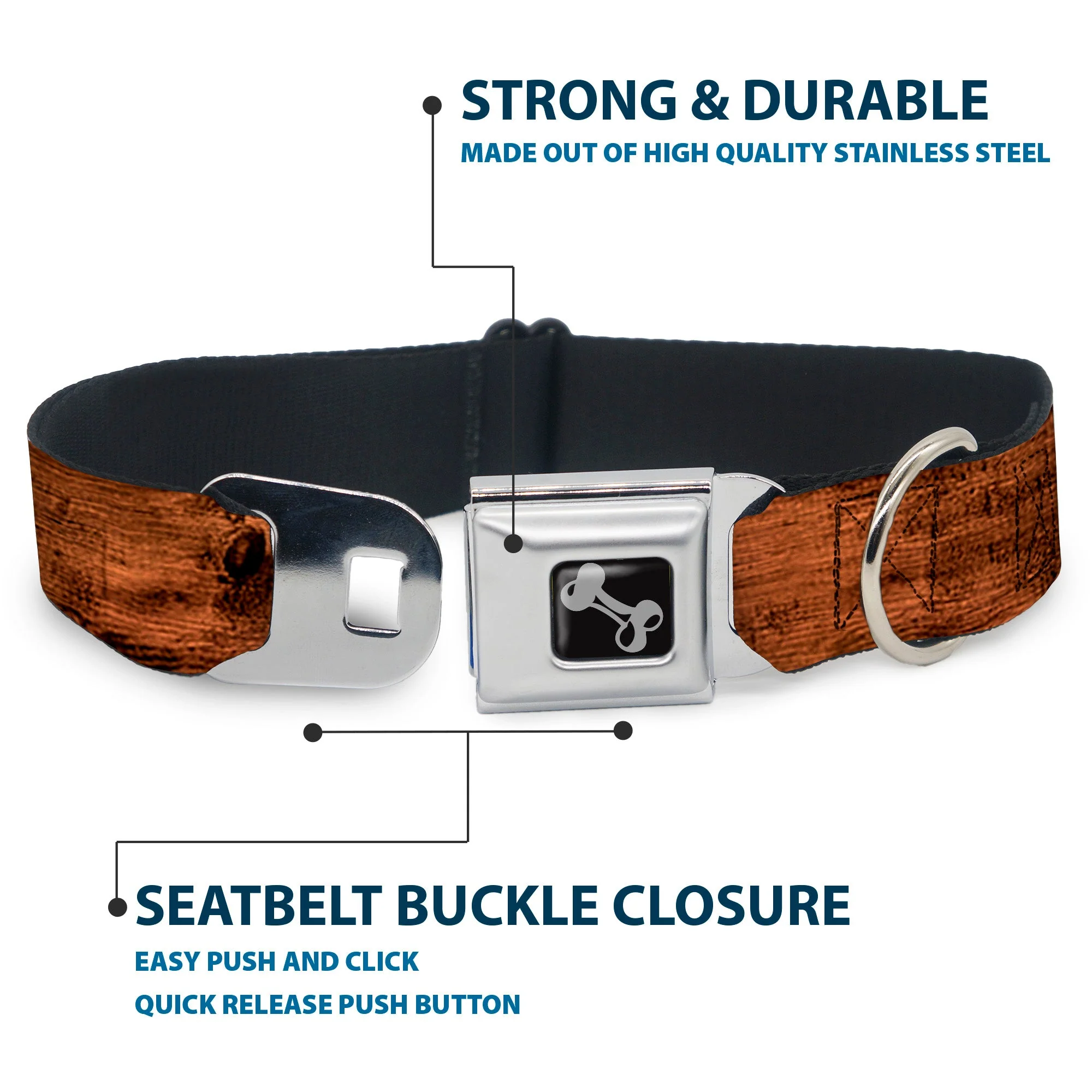 Dog Bone Seatbelt Buckle Collar - Wood Grain3 Horizontal Brown - Image 4