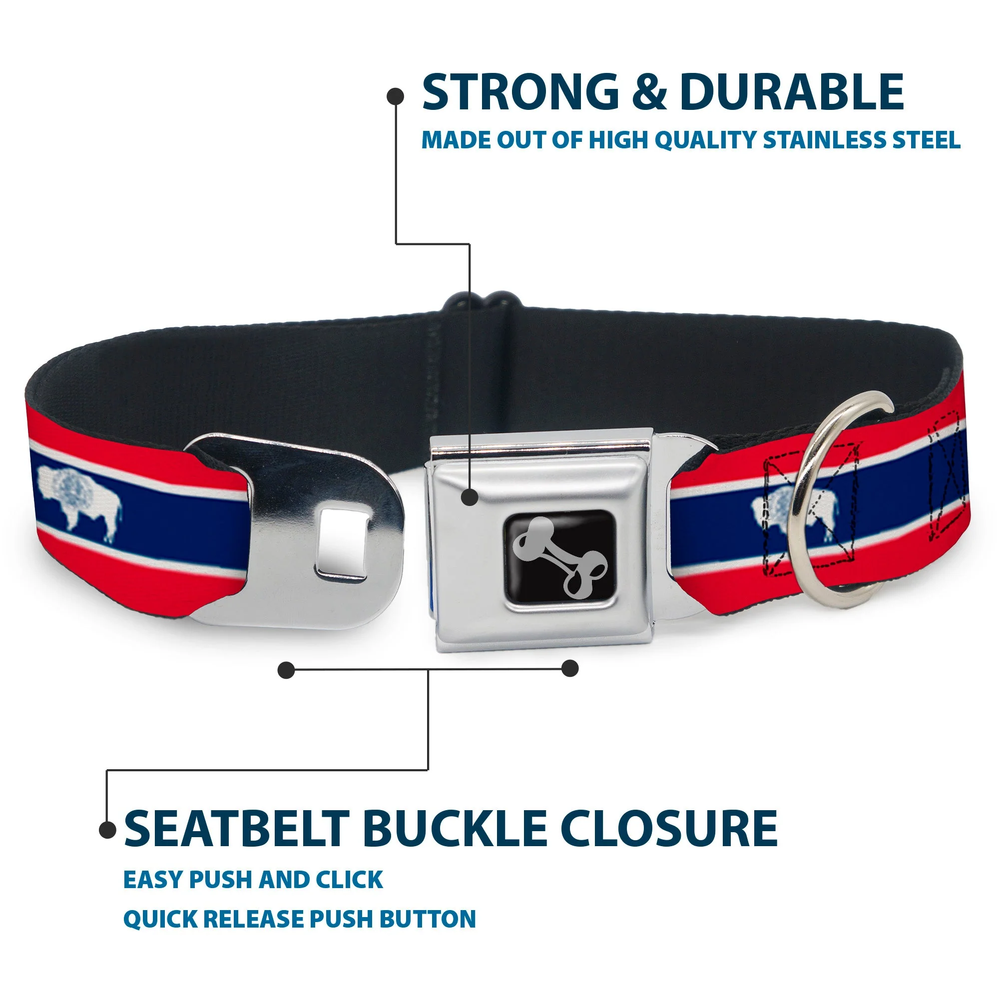 Dog Bone Seatbelt Buckle Collar - Wyoming Flags - Image 4