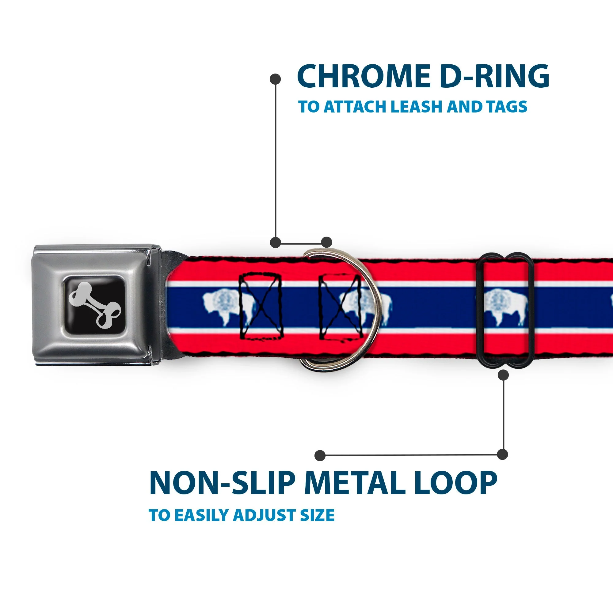 Dog Bone Seatbelt Buckle Collar - Wyoming Flags - Image 5