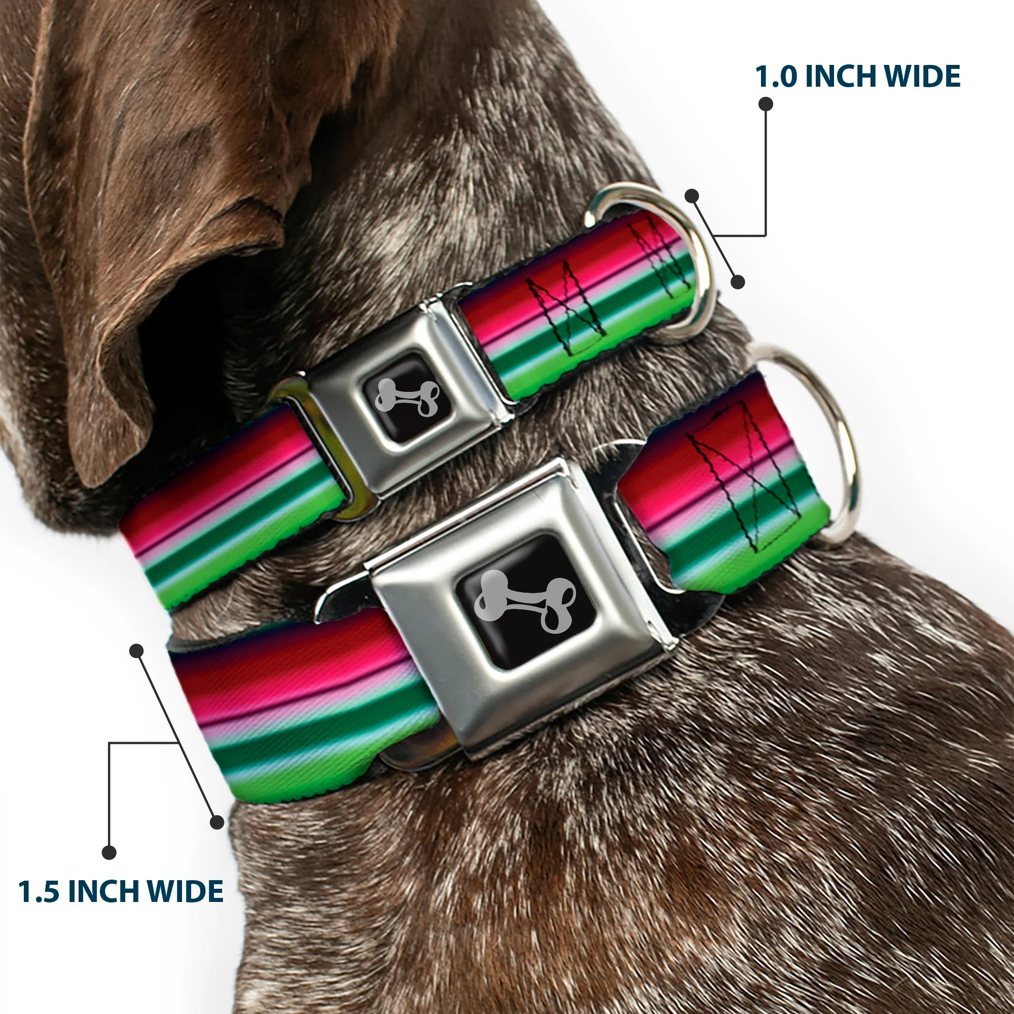 Dog Bone Seatbelt Buckle Collar - Zarape1 Horizontal Red/White/Green - Image 2