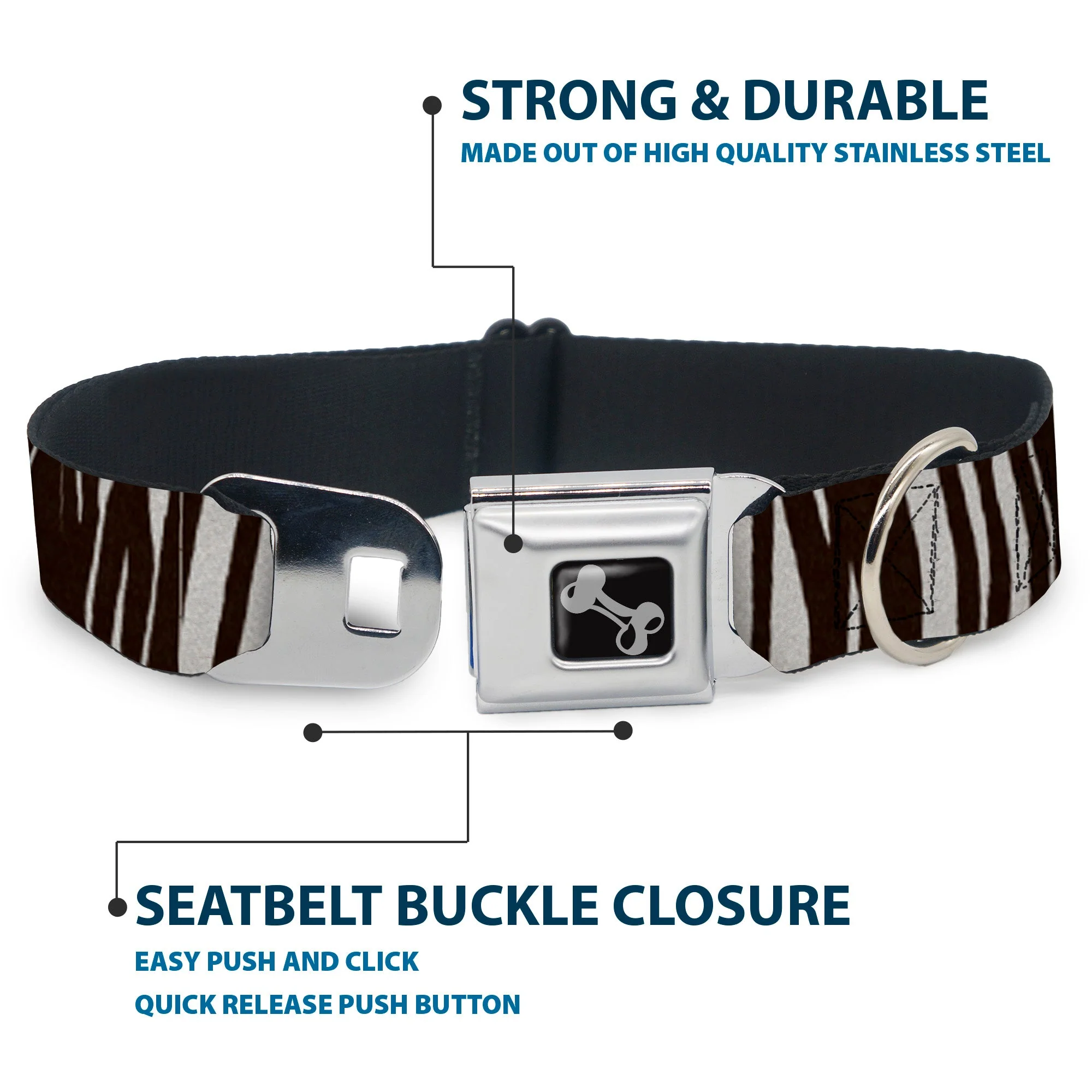 Dog Bone Seatbelt Buckle Collar - Zebra - Image 4