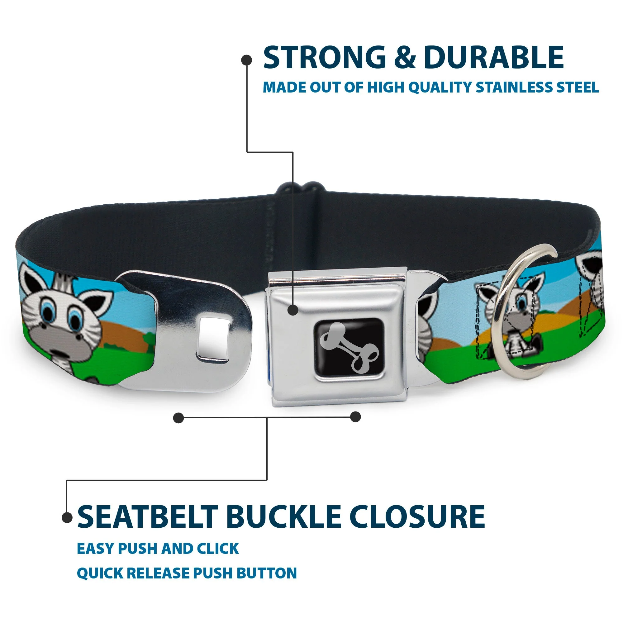 Dog Bone Seatbelt Buckle Collar - Zebra Cartoon - Image 4