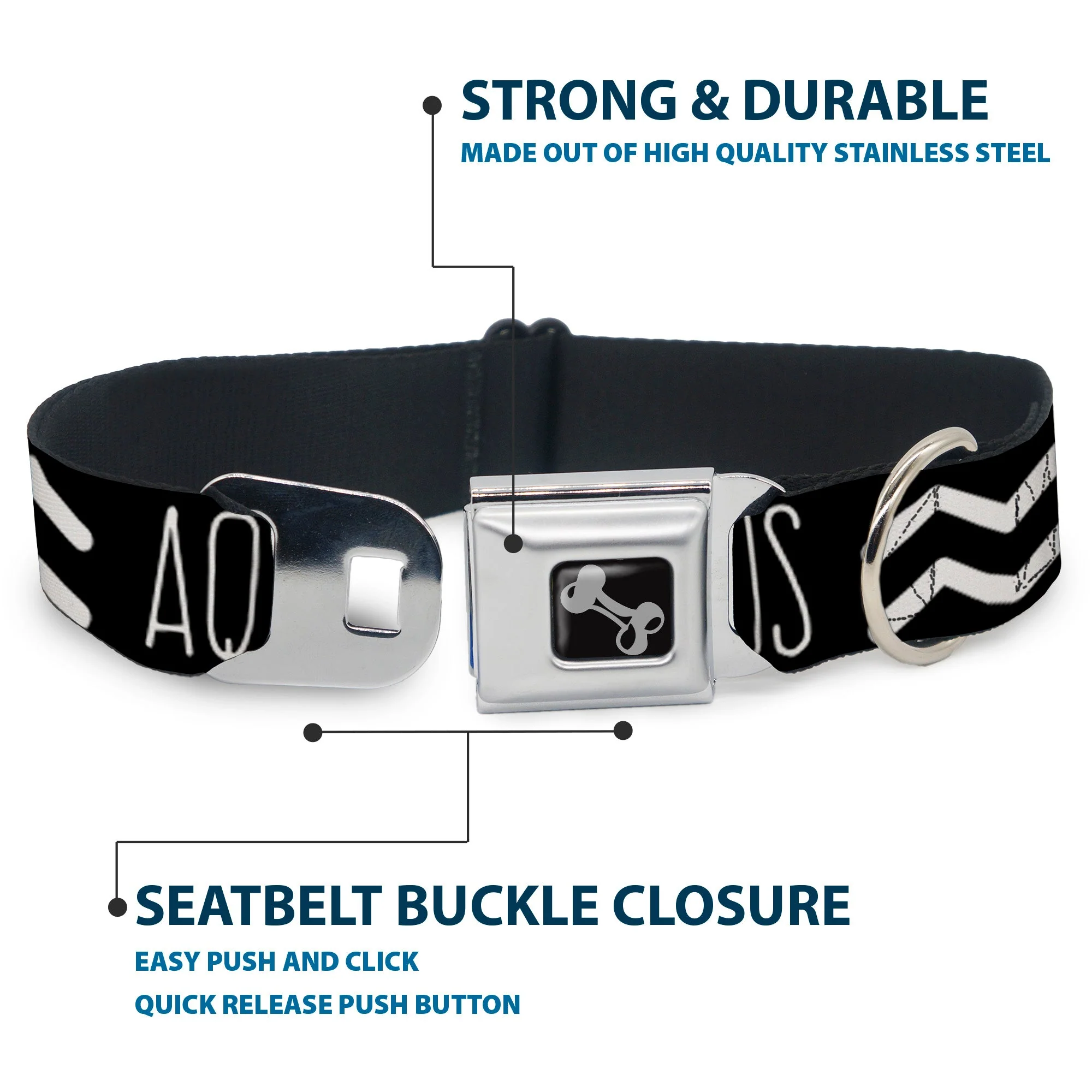 Dog Bone Seatbelt Buckle Collar - Zodiac AQUARIUS/Symbol Black/White - Image 4