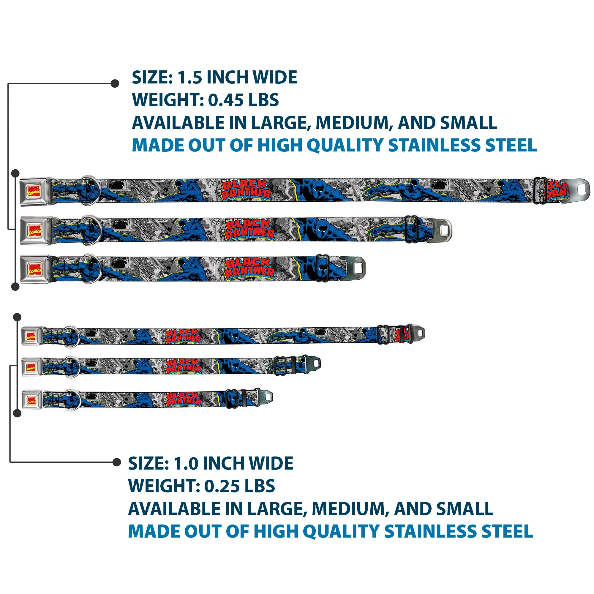 Dog Collar AVA - MARVEL COMICS LOGO FULL COLOR - CLASSIC BLACK PANTHER ACTION POSES/STACKED COMICS - Image 3