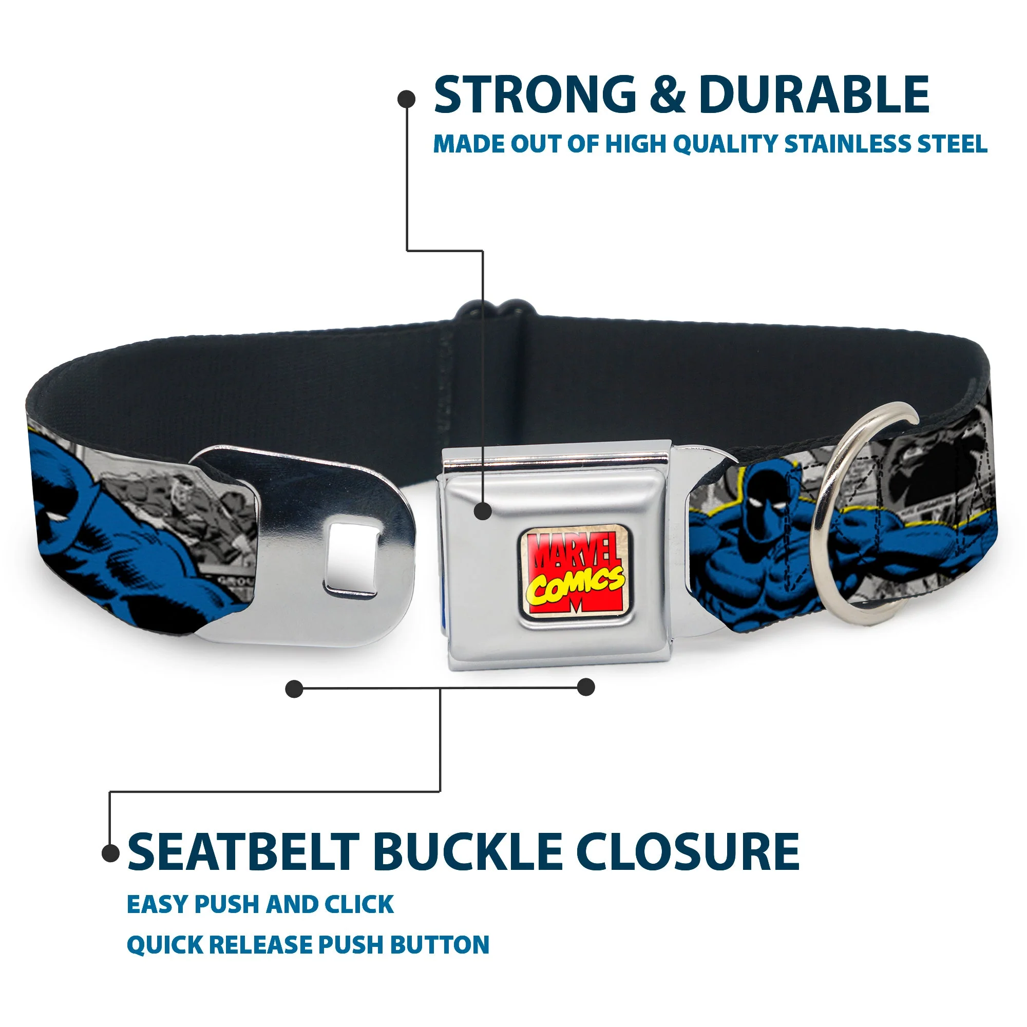 Dog Collar AVA - MARVEL COMICS LOGO FULL COLOR - CLASSIC BLACK PANTHER ACTION POSES/STACKED COMICS - Image 4