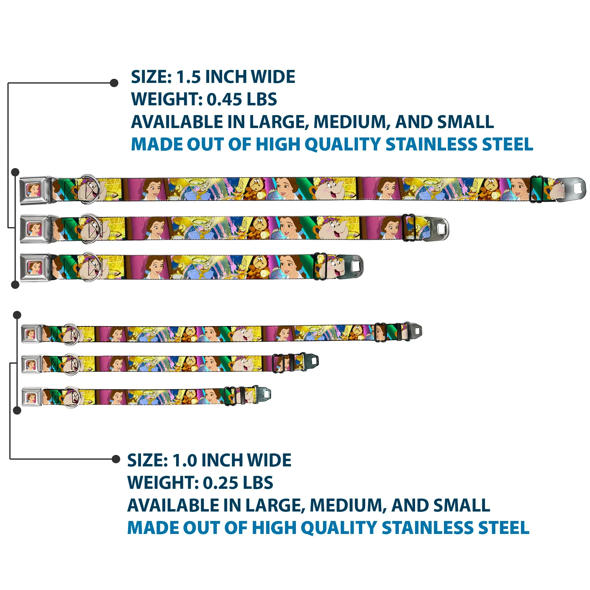 Dog Collar DYEL-Surprised Belle Full Color Pink - Beauty & the Beast Be Our Guest Scenes - Image 3
