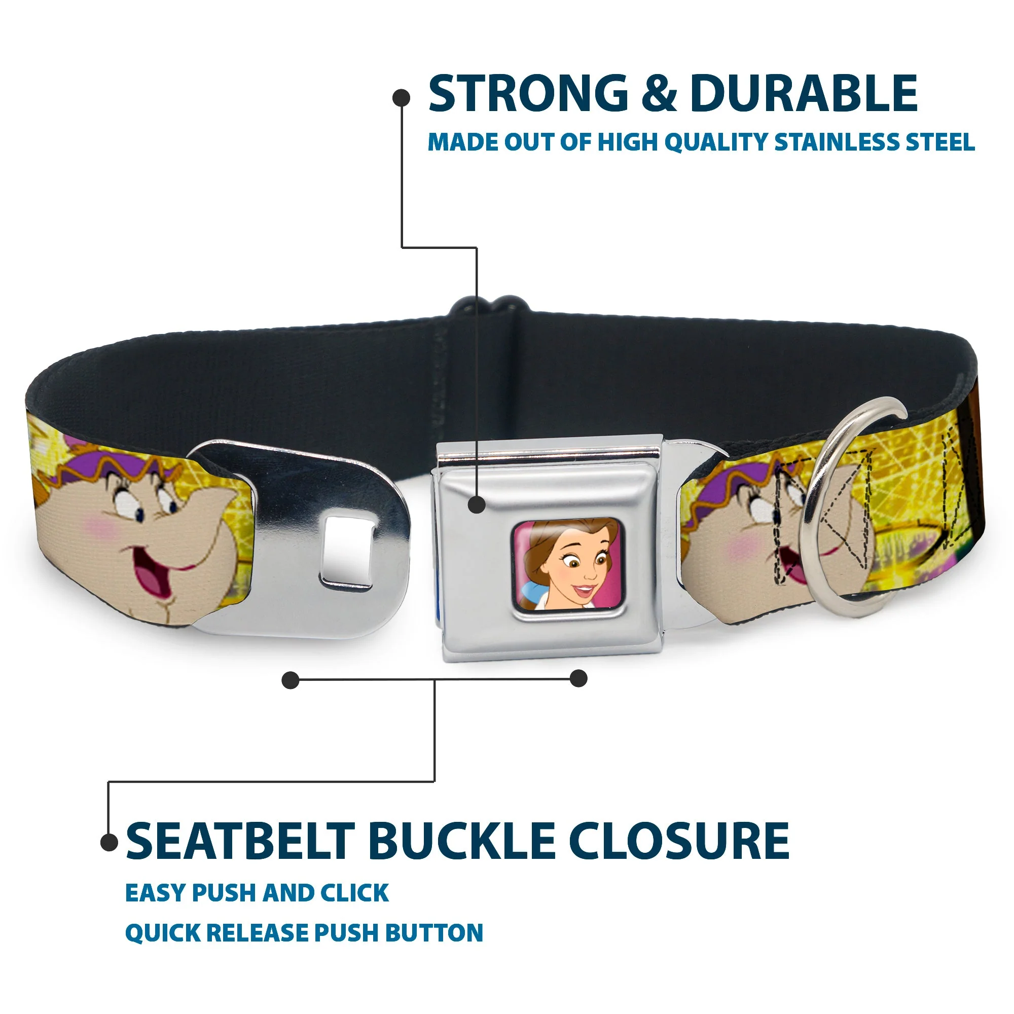 Dog Collar DYEL-Surprised Belle Full Color Pink - Beauty & the Beast Be Our Guest Scenes - Image 4