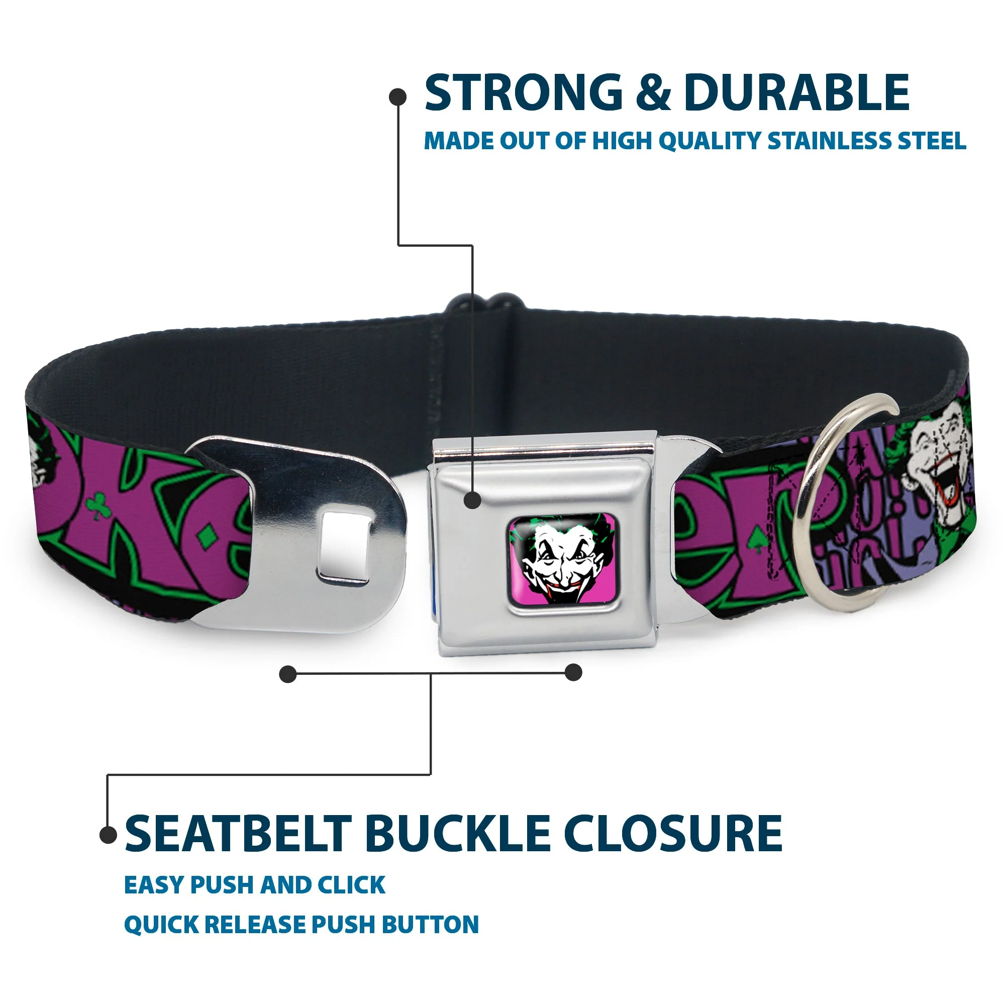 Dog Collar JKA-Joker Face - Joker Face/Logo/Spades Black/Green/Purple - Image 4