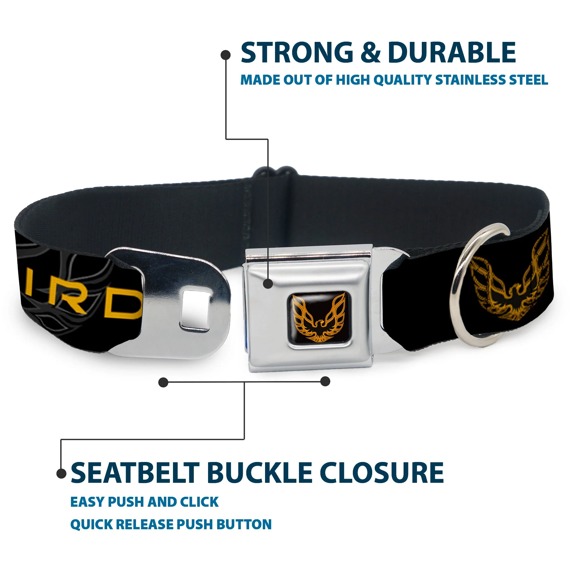 Dog Collar POG-Pontiac Firebird Logo Full Color Black/Golds - Pontiac FIREBIRD/Logo Black/Grays/Golds - Image 4