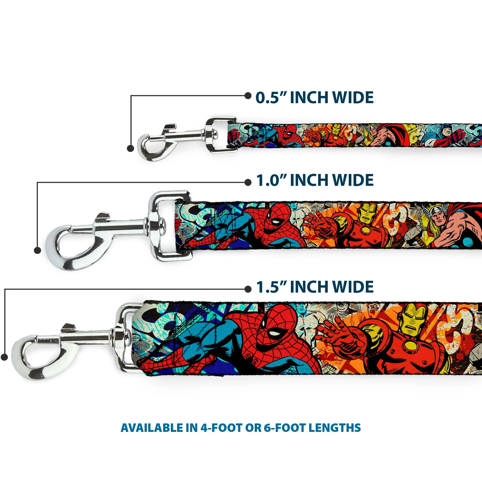 Dog Leash - 4-Superhero Action Poses/Comic Scenes White/Black/Full Color Splatter - Image 3